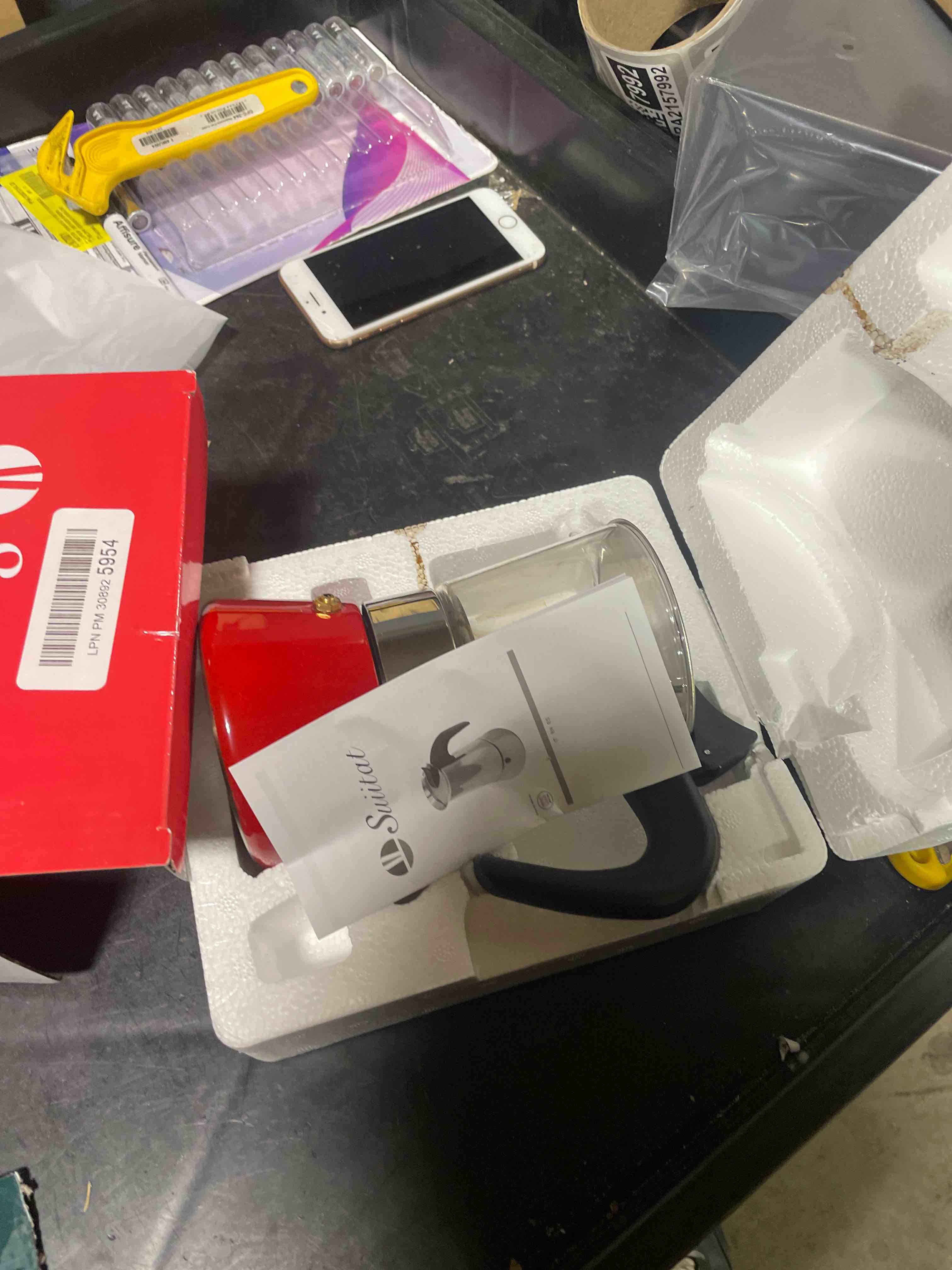 Condition photo showing New/Like New for Induction Moka Pot, 4 Cups (7.1 oz) Crystal Glass-Top & Stainless Steel Moka Pot, Classic Stovetop Espresso Maker, Red Red 4 Cups