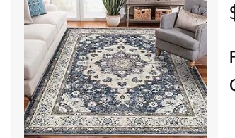 Washable Living Room Area Rug - 9 x 12 Stain Resistant Medallion Soft Bedroom Rugs Distressed Design Non Shedding Carpet for Indoor Outdoor Floor Coverings (9x12 Blue) ( Similar to one in stock)