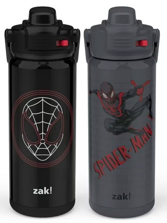 zak designs 20-oz. stainless steel double wall beacon straw bottle for kids, 2 pack, choose character