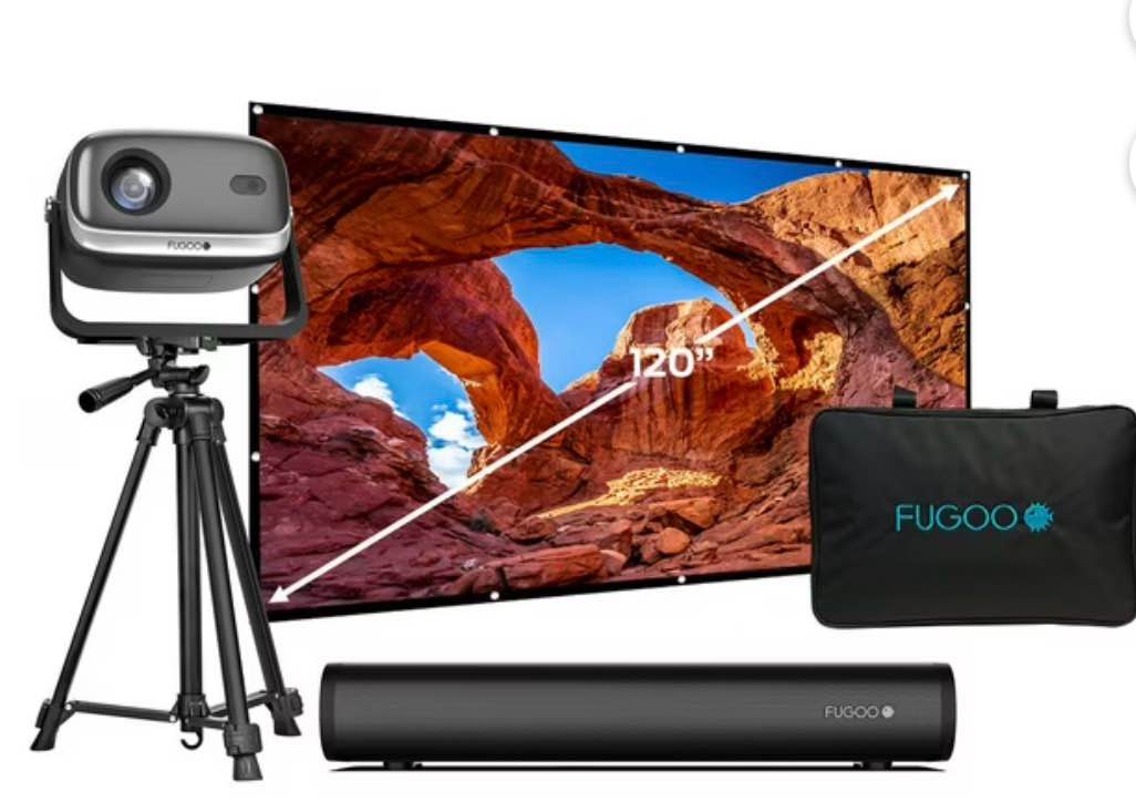 Fugoo Outdoor Projector & Soundbar Bundle with Tripod & 120" Foldable Screen