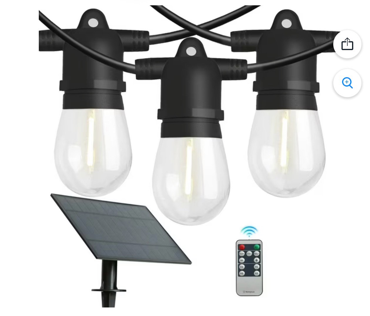 Westinghouse 36' Solar Powered LED Vintage White String Light Set, 15 Bulbs with Remote Control