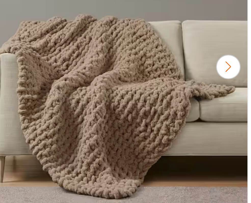 Chenille Chunky Knit Brown Polyester Throw Blanket