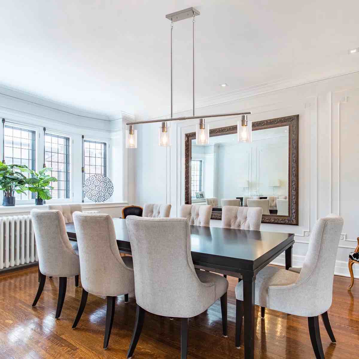 Delmo 4 - Light 43.7'' Kitchen Island Jar Pendant Modern Linear Chandelier with Clear Glass Shades By Mercer41