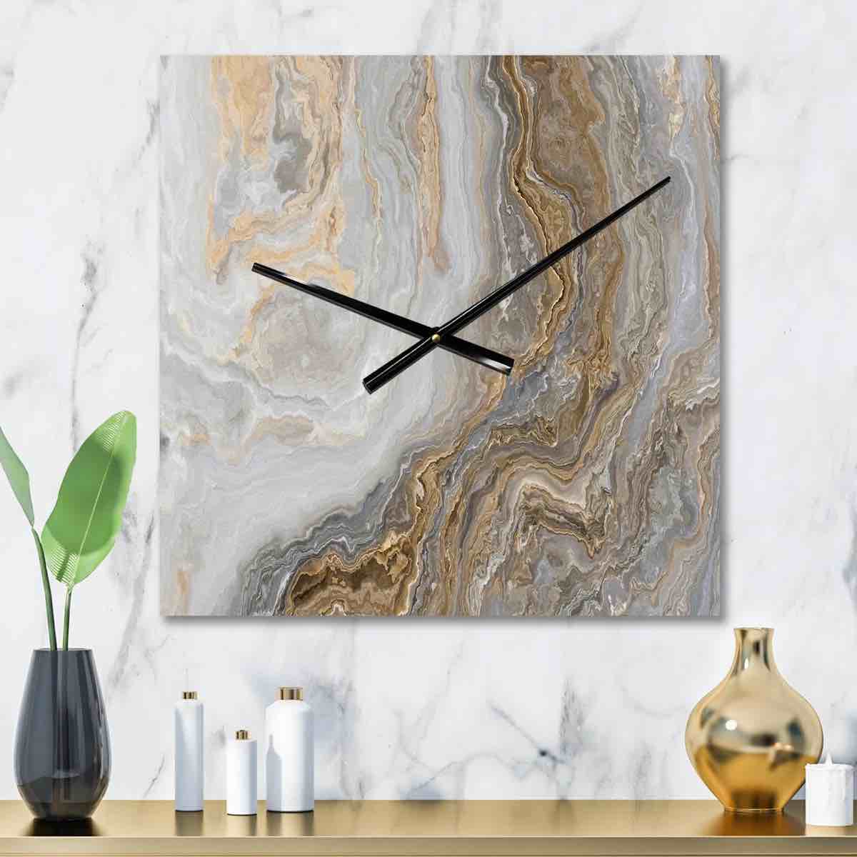 white marble with curley gray and gold veins - glam metal wall clock by east urban home