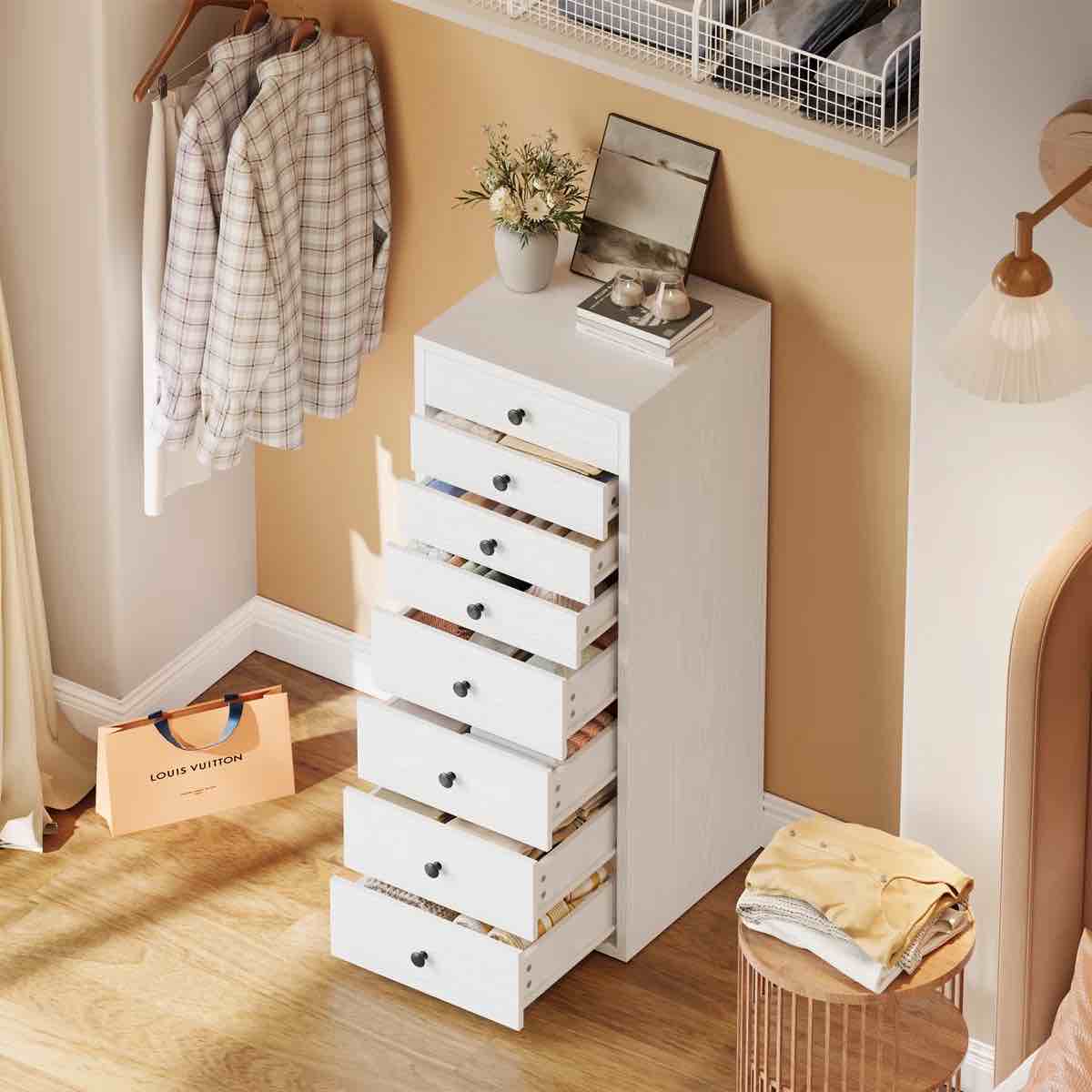 8-Drawer Dresser, Tall Narrow Storage Chest, Small Space Organizer By Ebern Designs