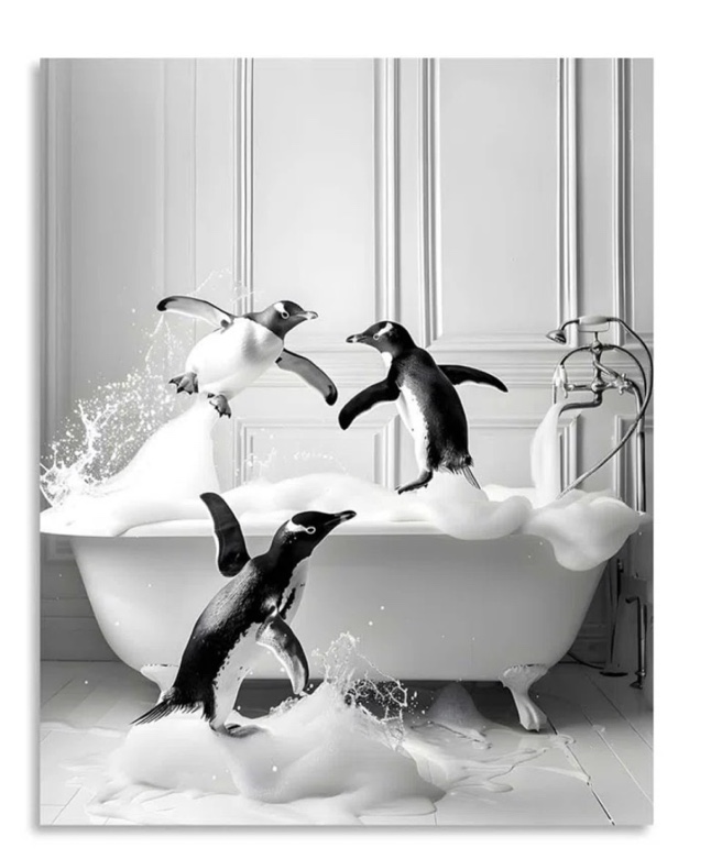 funny animals bathroom canvas wall art penguin in bathtub wall art 16 x 20 