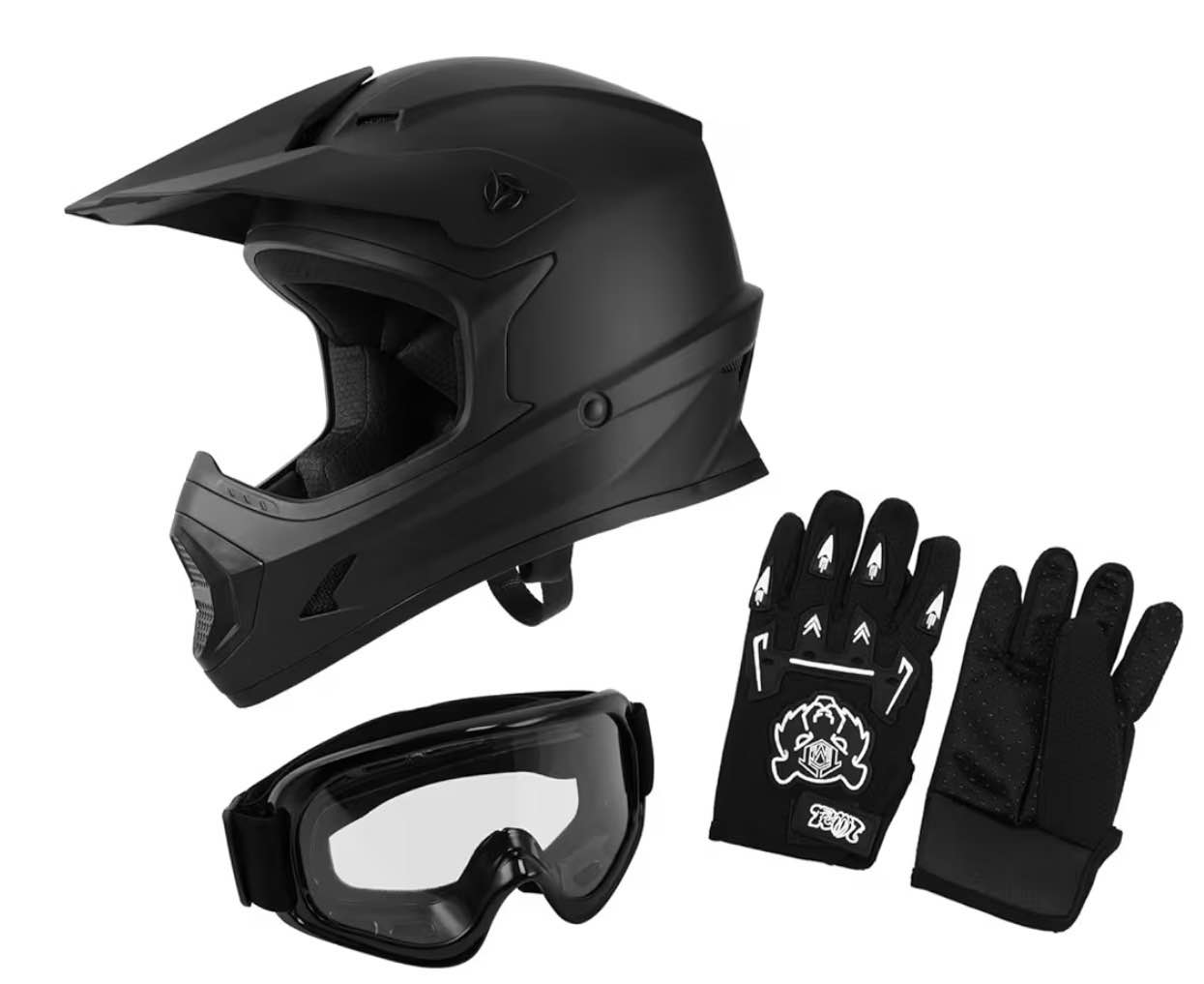 XFMT DOT Youth Kids Dirt Bike Helmet Full Face Motocross Helmets for Off-Road ATV Street Bike Four Wheeler Motorcycle with Goggles & Gloves, Matte Black Small