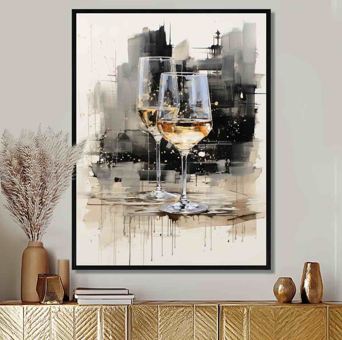 Black And White Champagne Glass Essence II - Champagne Wall Art