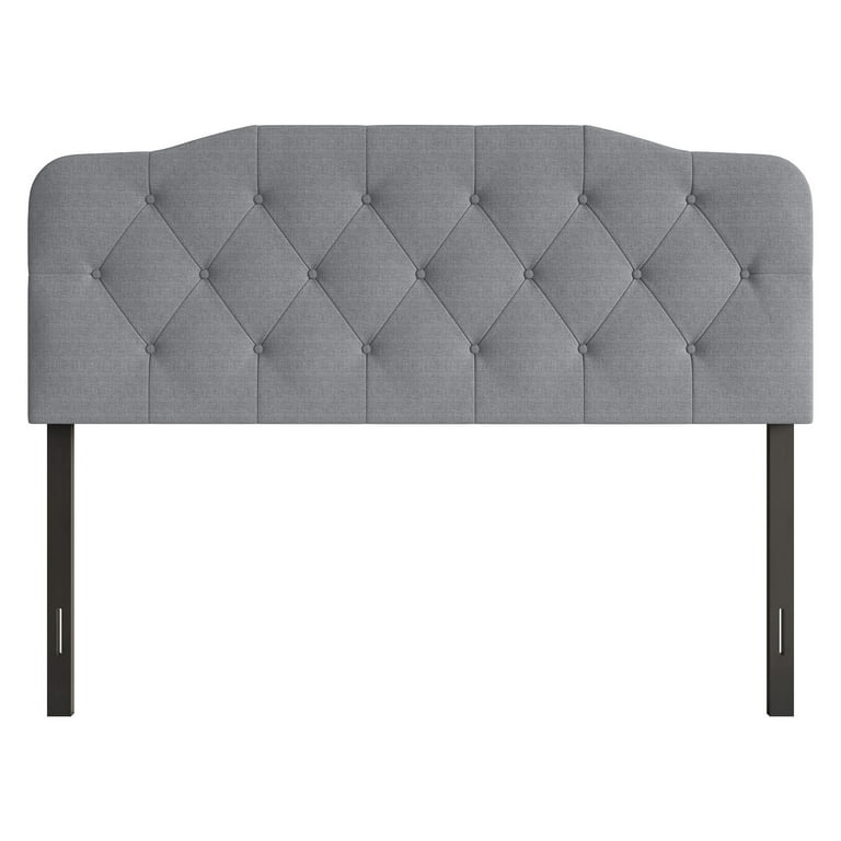 Home Design Angela Queen Button-Tufted Upholstered Headboard with Adjustable Height and Foam Padding, Grey, Easy assembly
