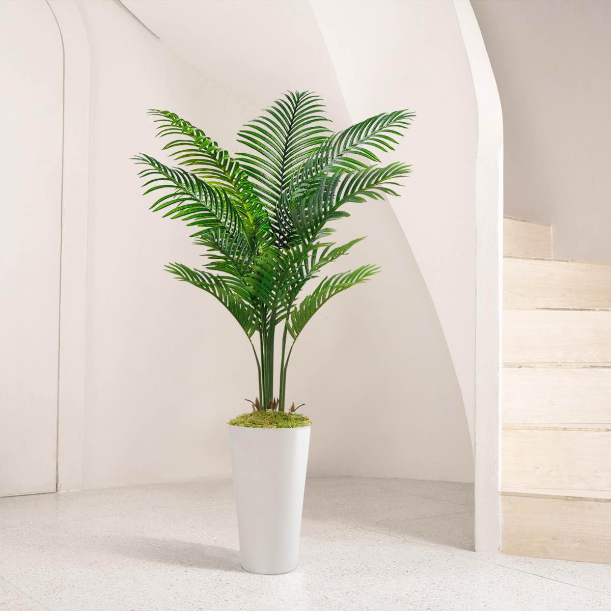60 "Modern Style White Square Basin Artificial Palm Tree Set, Faux Plant