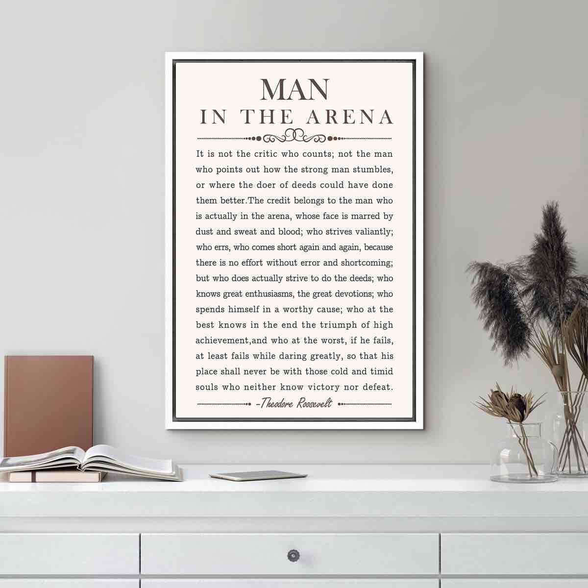 Man In The Arena' Speech By Theodore Roosevelt Inspirational Words Framed On Canvas Print Wall Art