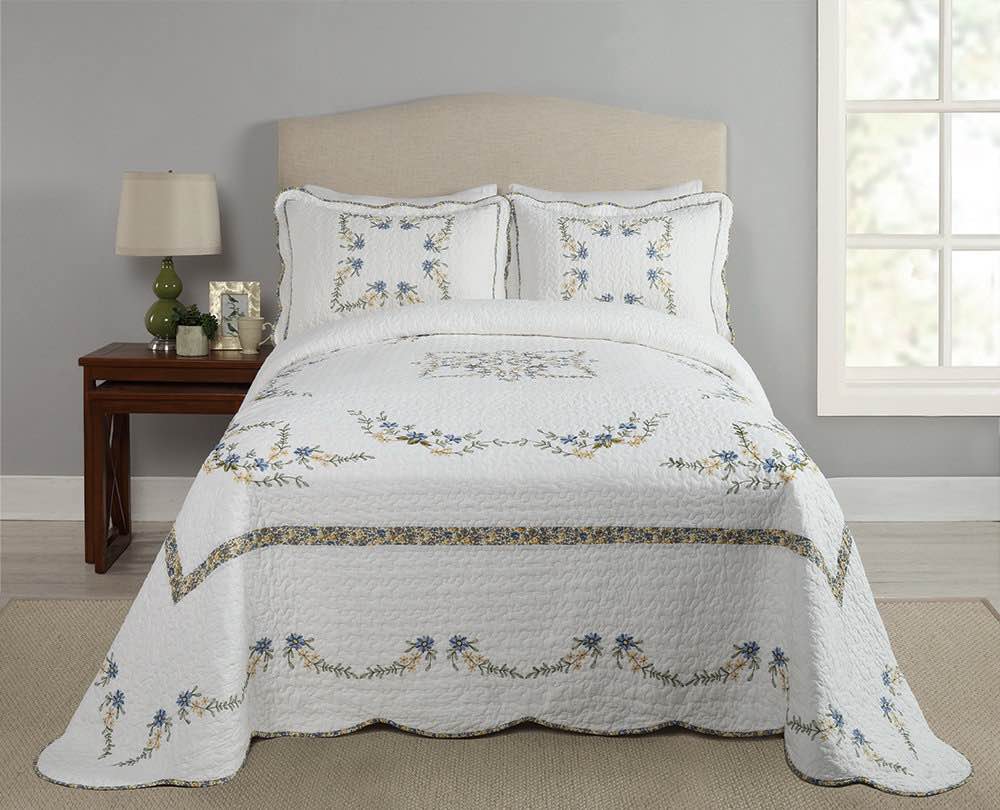 Heather Floral Embroidered Single Bedspread/Coverlet (shams sold separately)