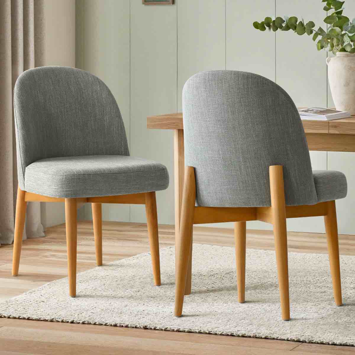 Linen Upholstered Parson Chair with Solid Wood Legs (Set of 2)