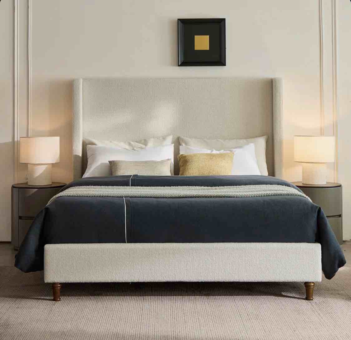 Albree Hoppe Modern Upholstered Platform Bed With Wingback Headboard