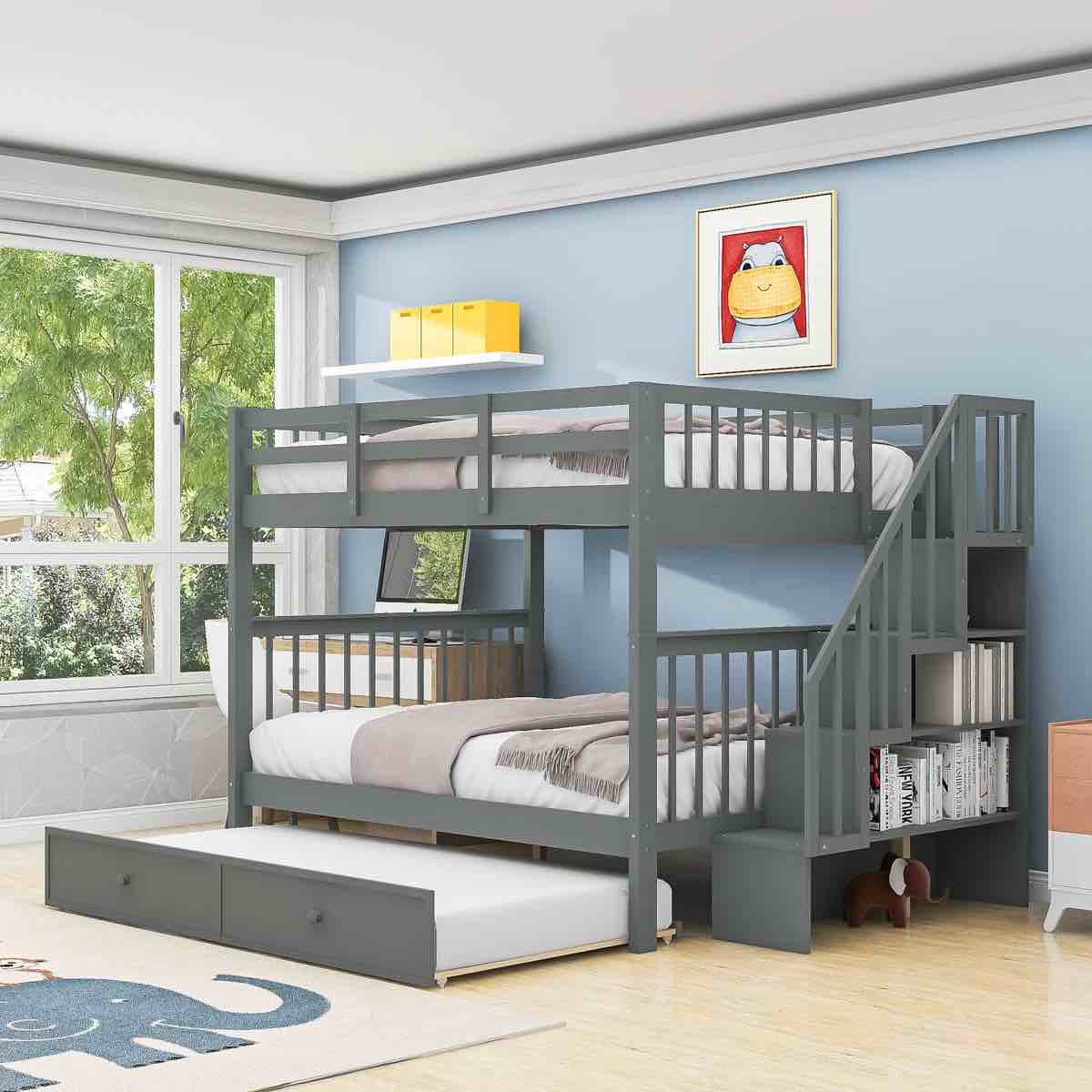 Emriye Kids Full Over Full Bunk Bed with Trundle, BOX 2 AND 3 ONLY*