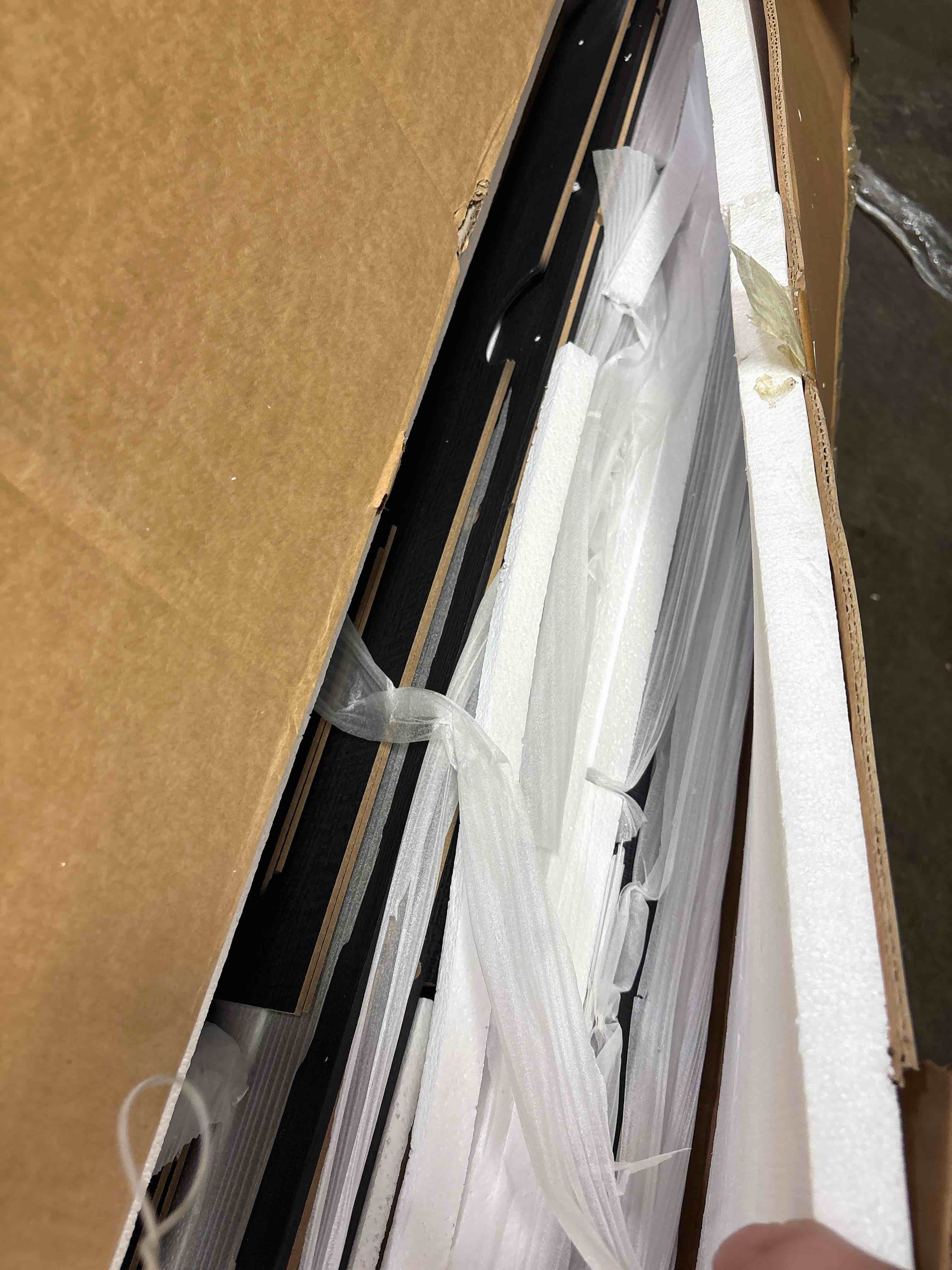 Condition photo showing Good Condition for Farmhouse Queen Platform Bed with Storage and Headboard, Wood Platform Bed Frame with Charging Station and Drawers, No Box Spring Needed