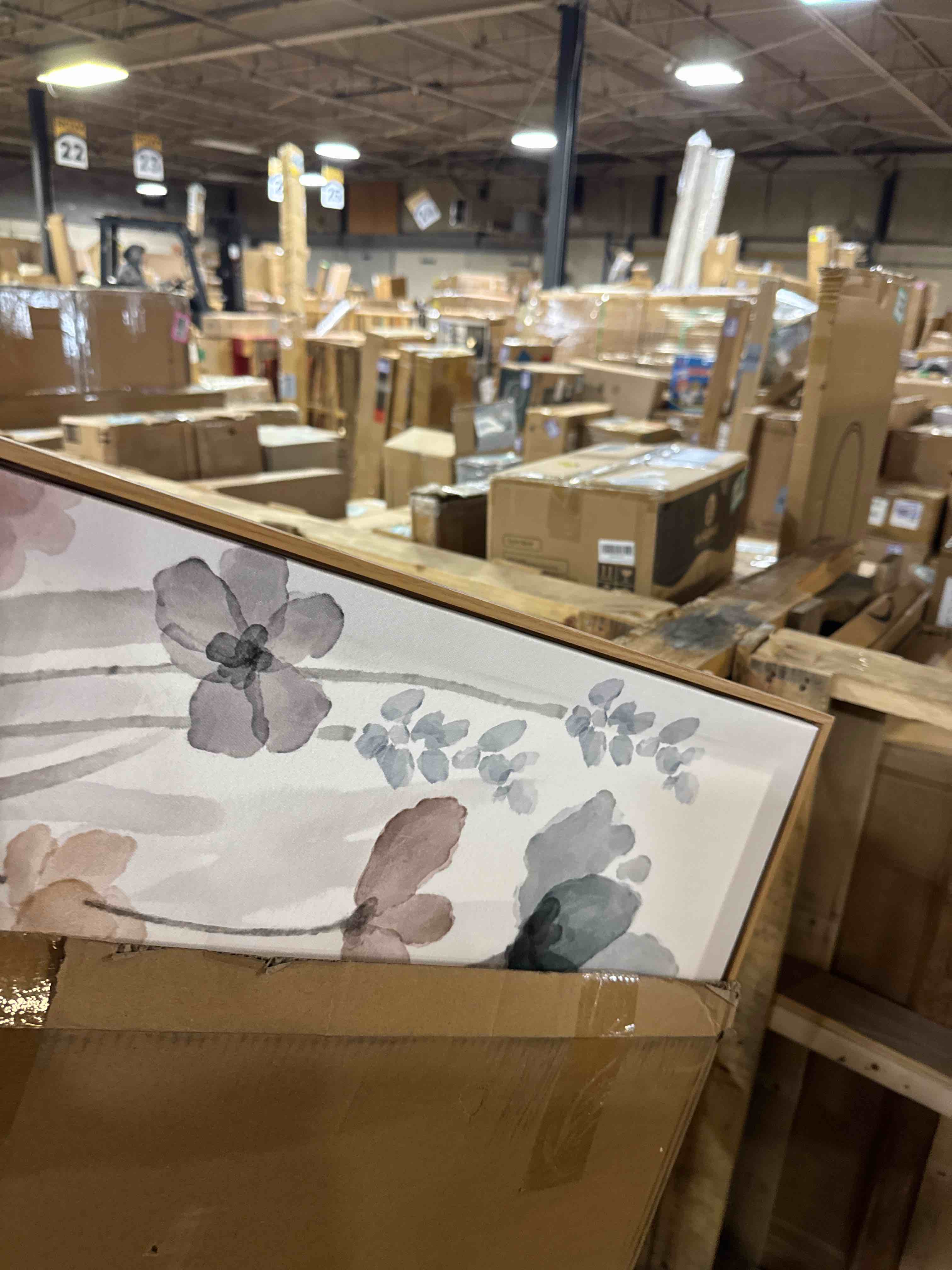 Condition photo showing New/Like New for Framed Flowers Canvas Wall Art - Elegant Floral Pictures for Wall Decor Indigo Brown Grey Canvas Painting Nature Printing Artwork for Living Room Bedroom Home Office Wall Decoration 20" x 40"