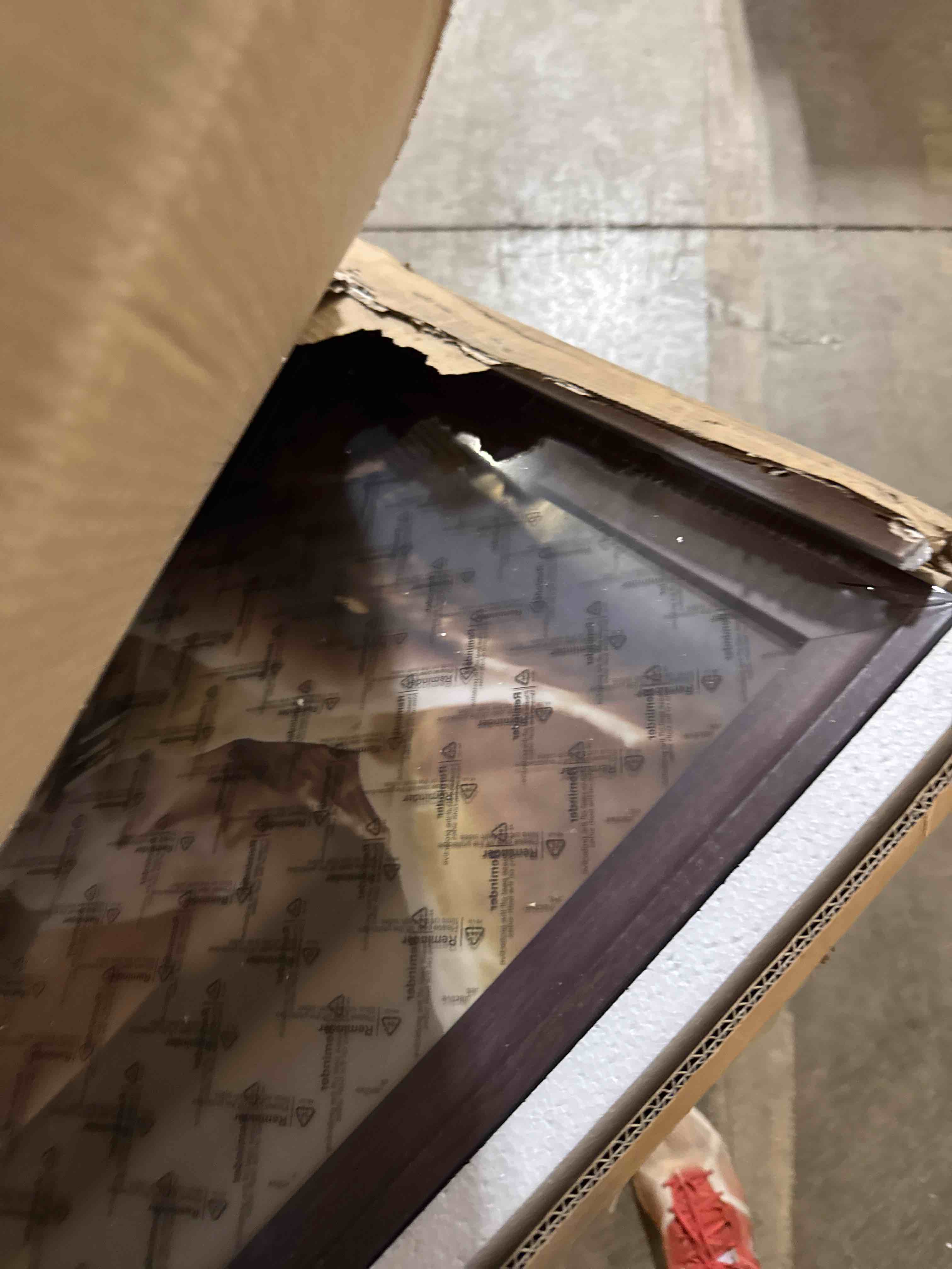 Condition photo showing New/Like New for 24x36 Poster Frame Walnut Brown with Black Back Board, Curved Extra Wide Edges, Wooden Vintage Style Poster Frame 24x36 inches for Wall Decor. Walnut Brown 24x36