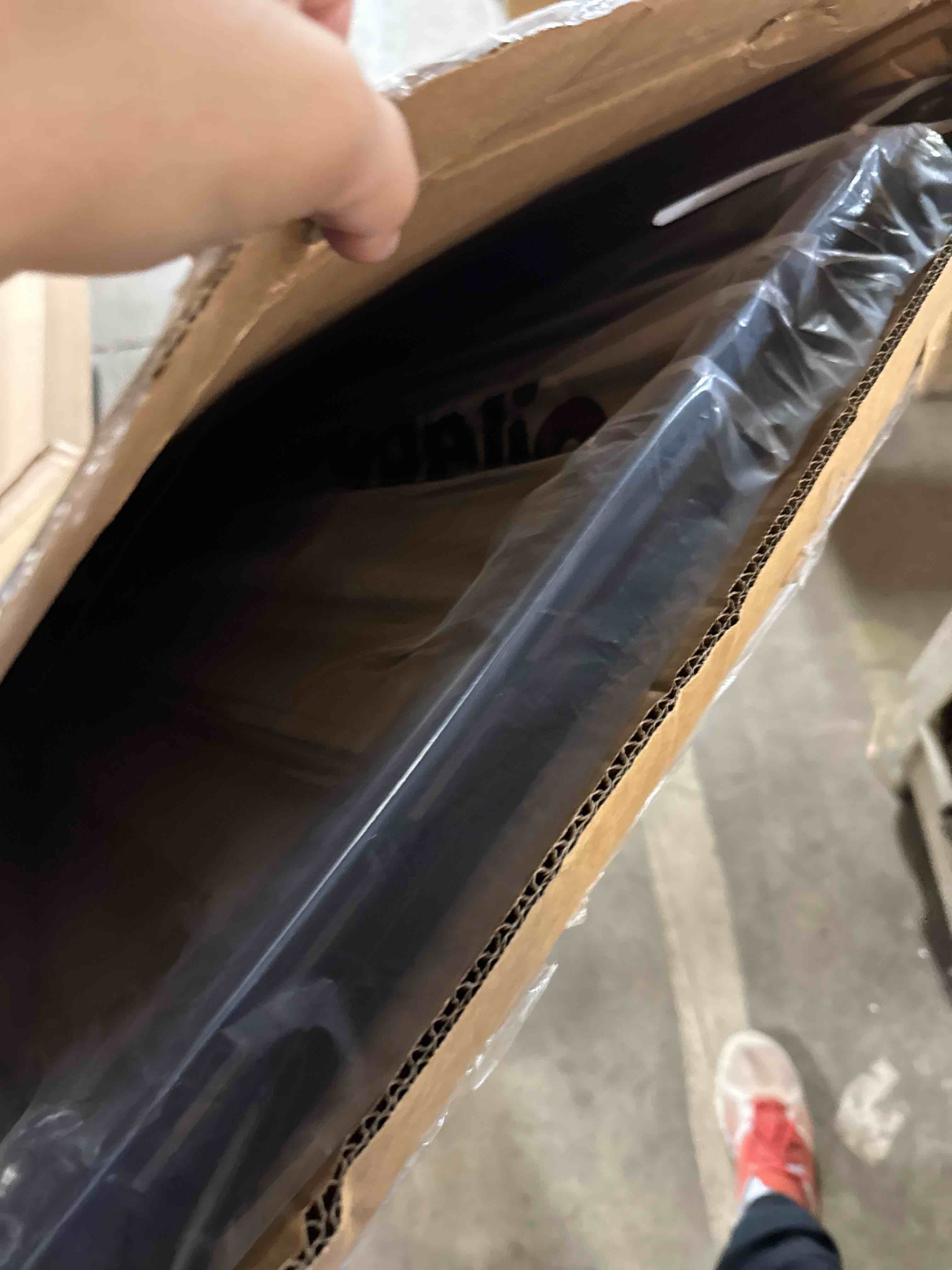 Condition photo showing New/Like New for Babelio 29.7-46.5" No Bottom Bar Baby/Dog Gate for Stairs, House and Doorways, Auto Close Safety Pet Gates with Large Walk Thru Door, Hardware Mount, Black Boundless - Black 29.7-46.5"W x 28"H