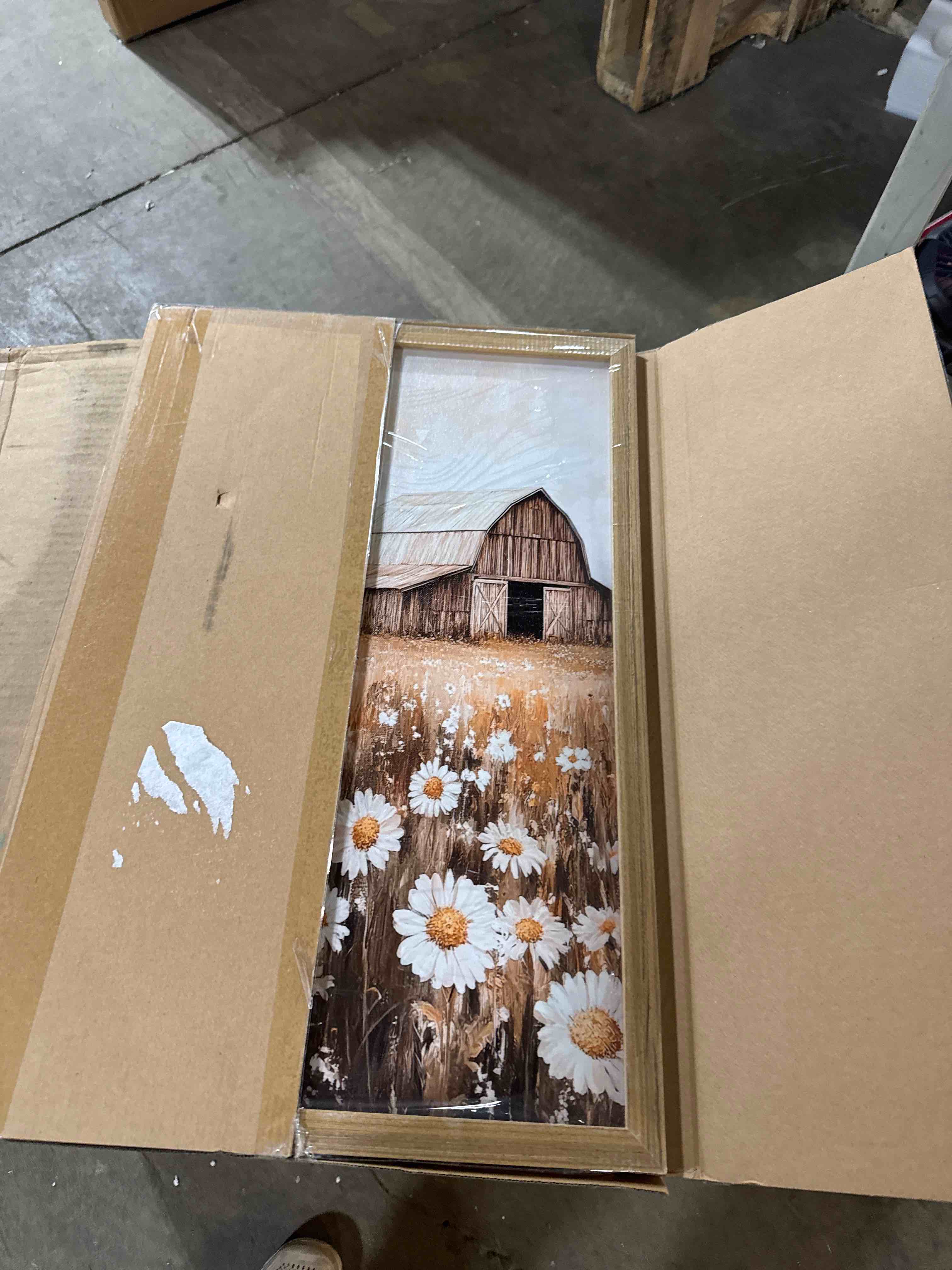 Condition photo showing New/Like New for Framed Canvas Wall Art Rustic Barn Daisy Field Print Country Landscape Poster Farmhouse Picture Gallery Artwork Living Room Bedroom Office Apartment 12X16 Inch Ready to Hang