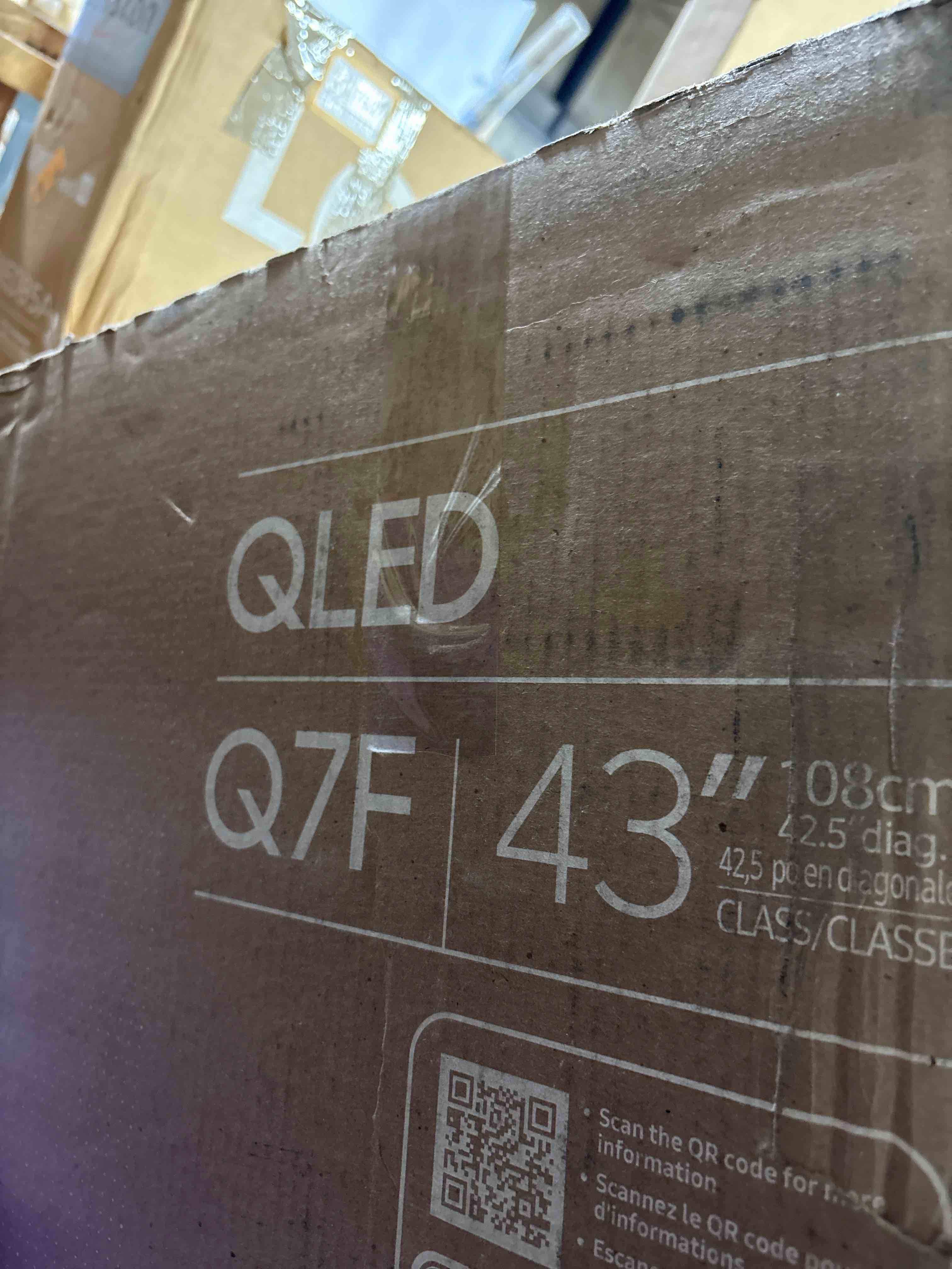 Condition photo showing As Is for Samsung 43-Inch Class QLED Q7F Series Samsung Vision AI Smart TV (2025 Model, 43Q7F) Quantum HDR, Object Tracking Sound Lite, Q4 AI Gen1 Processor, 4K upscaling, Gaming Hub, Alexa Built-in