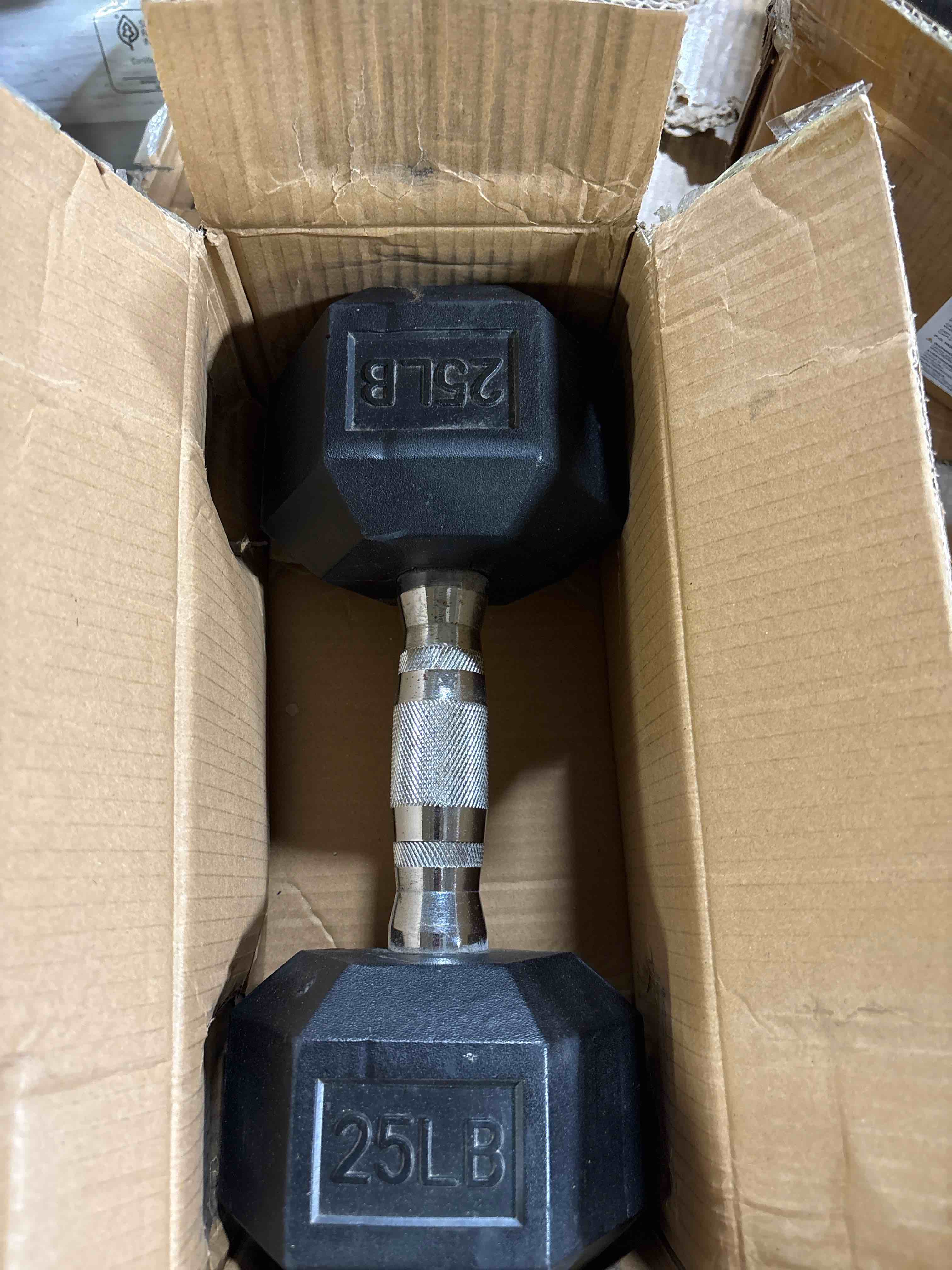 Condition photo showing New/Like New for Amazon Basics Rubber Hex Dumbbell Hand Weight 25 Pounds