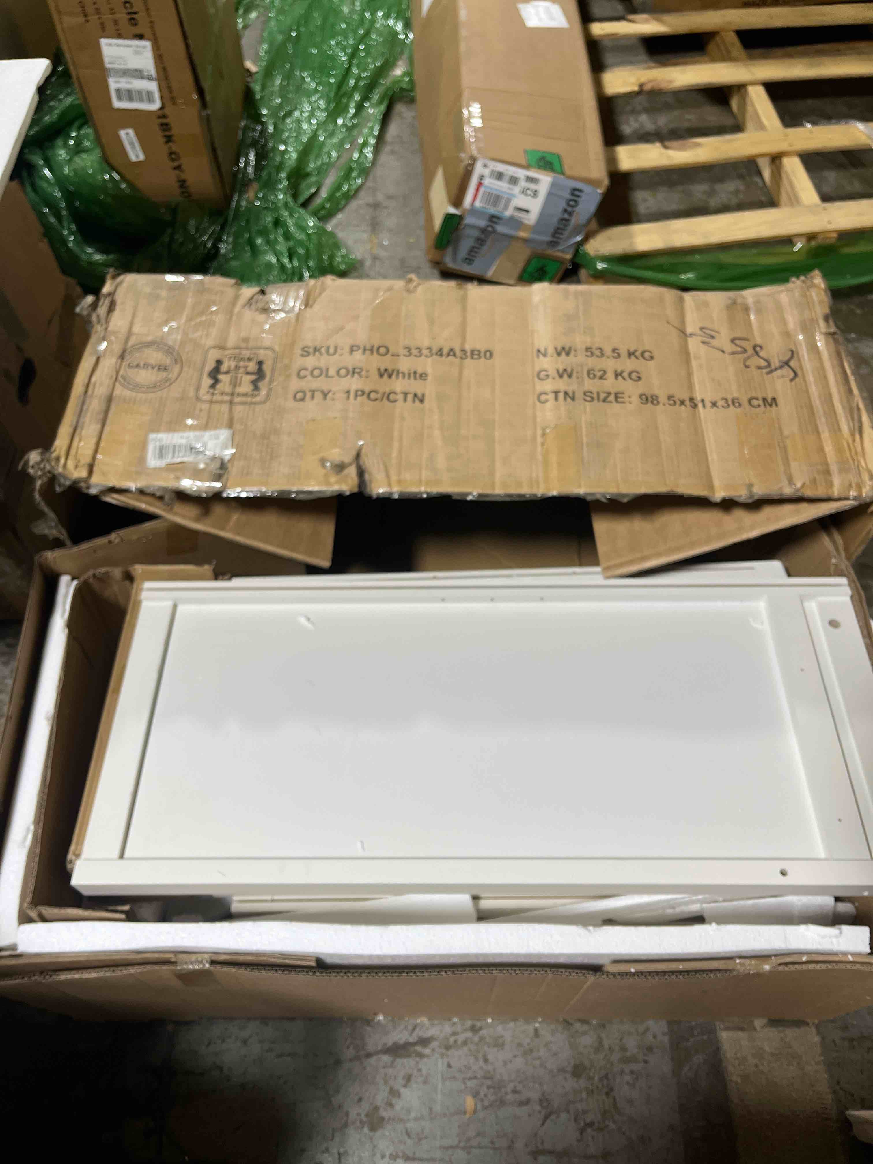 Condition photo showing As Is for Garvee Tall Kitchen Pantry Cabinet, 70" Pantry Storage Cabinet with Countertop, Fluted Kitchen Hutch Cabinets with Doors and Drawer, Freestanding Cupboard for Dining Room, Living Room, Classic Ivory