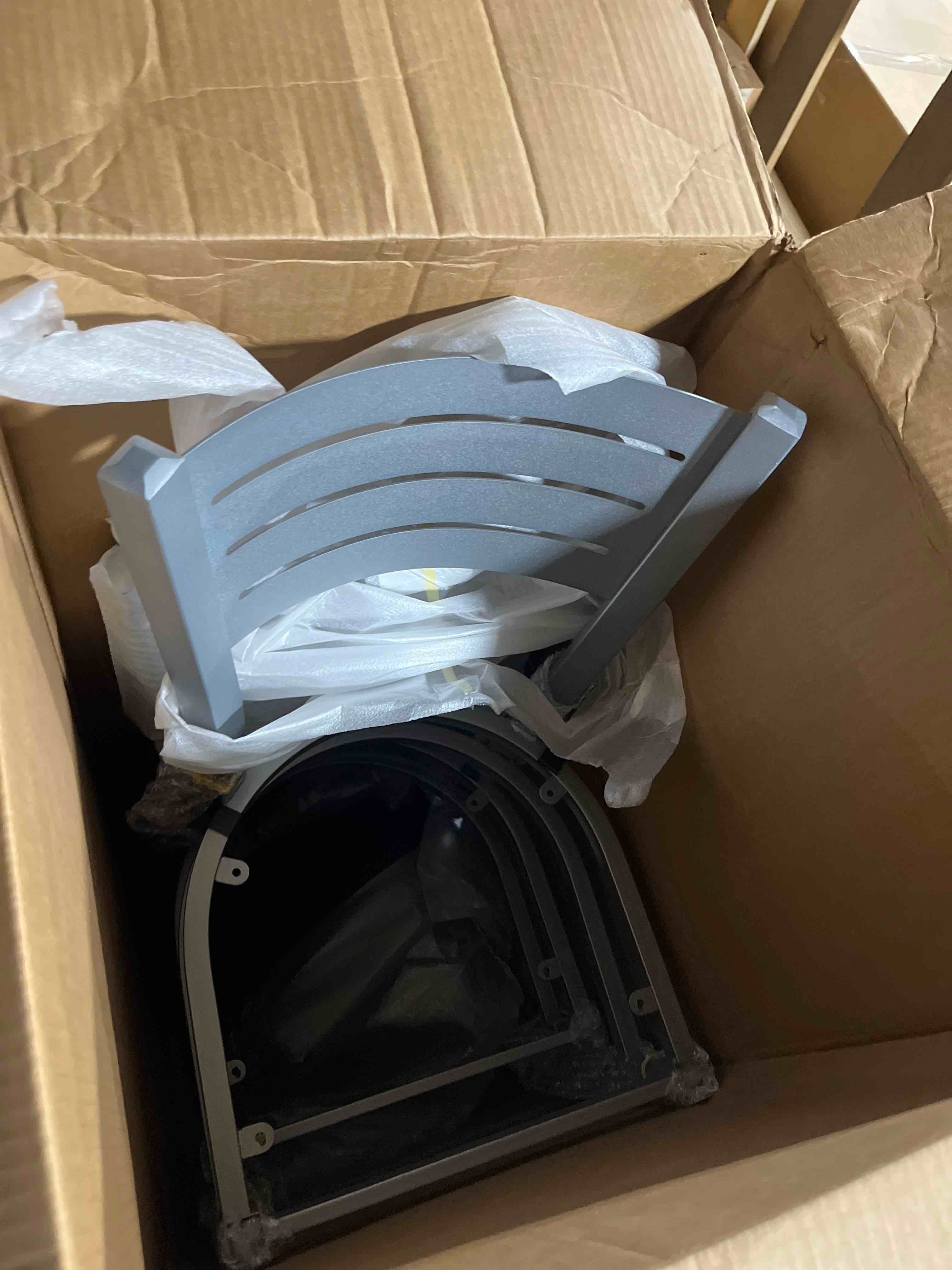 Condition photo showing New/Like New for EMMA + OLIVER 2 Pack Silver Slat Back Metal Restaurant Chair - Black Vinyl Seat