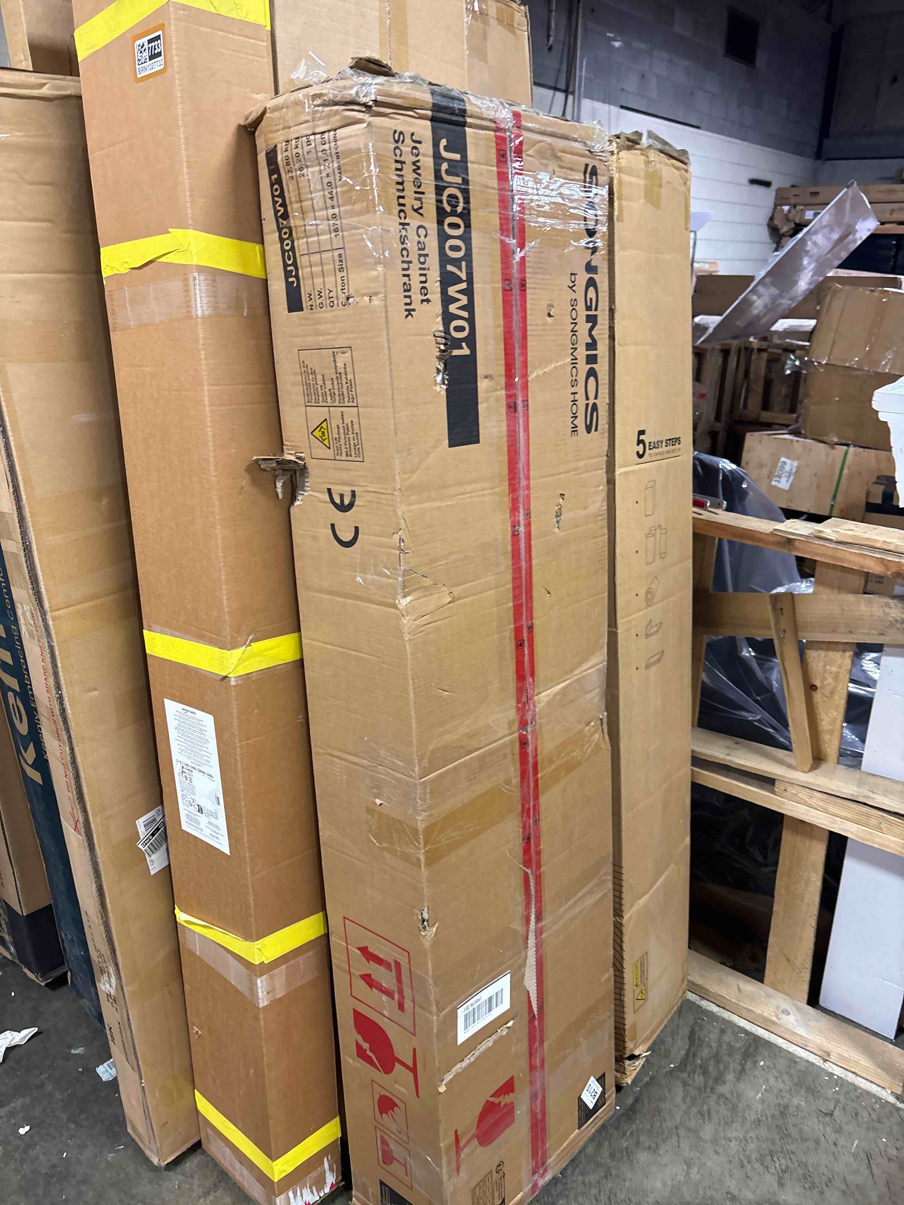 Condition photo showing Good Condition for SONGMICS 6 LEDs Lockable Mirror Jewelry Cabinet, 360° Swivel Jewelry Organizer Armoire Standing, Frameless Full-Length Mirror, 3 Storage Shelves, Christmas Gifts, White Surface Black Lining UJJC007W01 White + Black