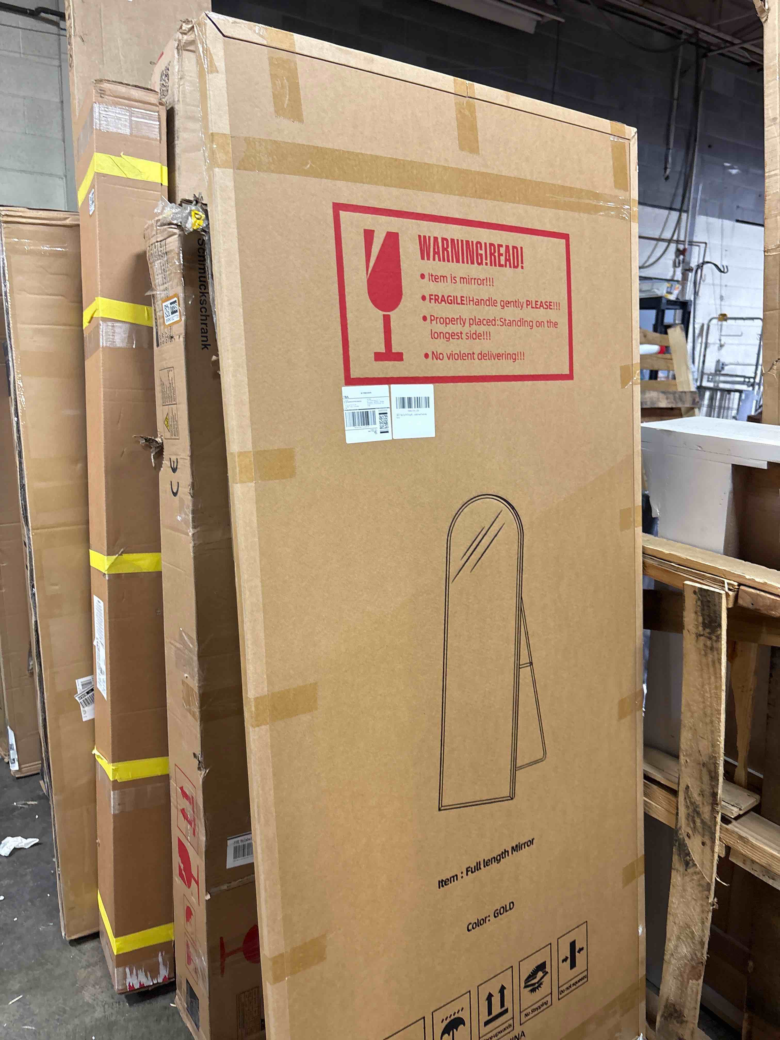 Condition photo showing New/Like New for Koonmi 30"x71" Arched Full Length Mirror, Gold Large Floor Mirror with Aluminum Alloy Frame, Standing Hanging or Leaning Wall-Mounted Full Body Mirror for Living Room and Bedroom 71"L x 30"W Gold