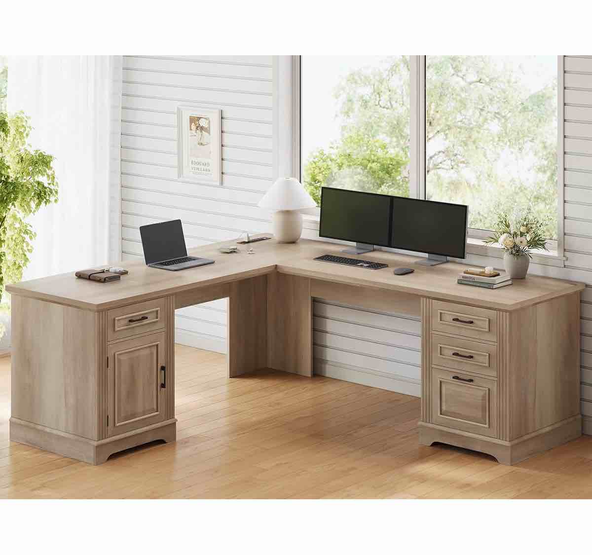 Suter L-Shaped Executive Desk with File Drawer and Power Outlet By Lark Manor™