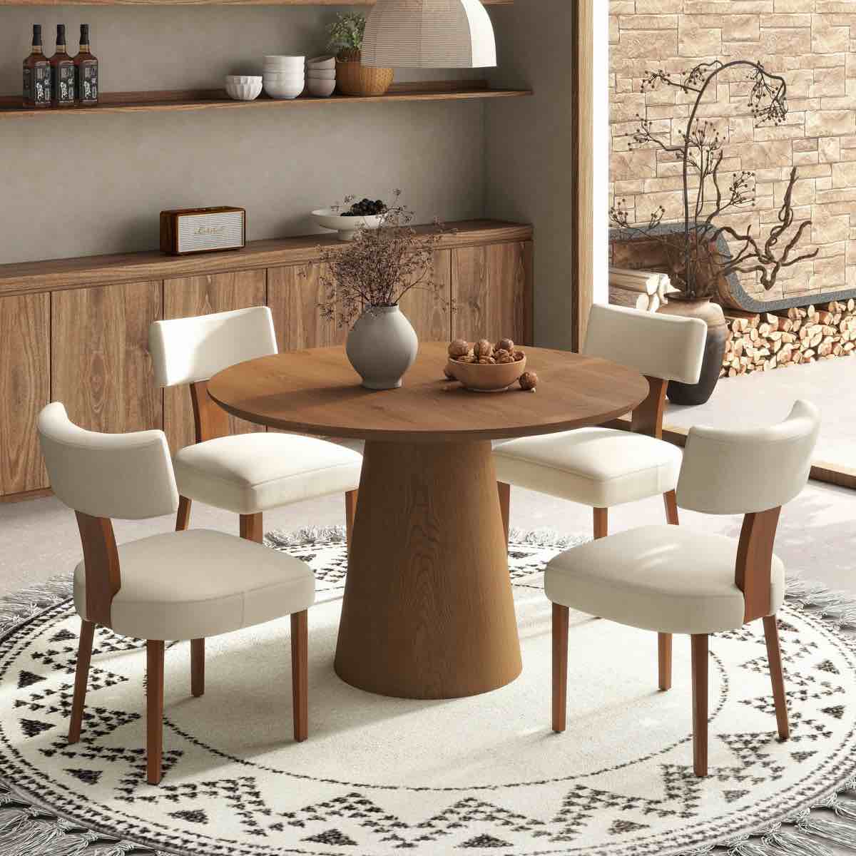 Round Pedestal Dining Set Mid-Century Modern Wooden Table & Upholstered Chair Set For Home, Kitchen, Dining Room By George Oliver (set of 2)