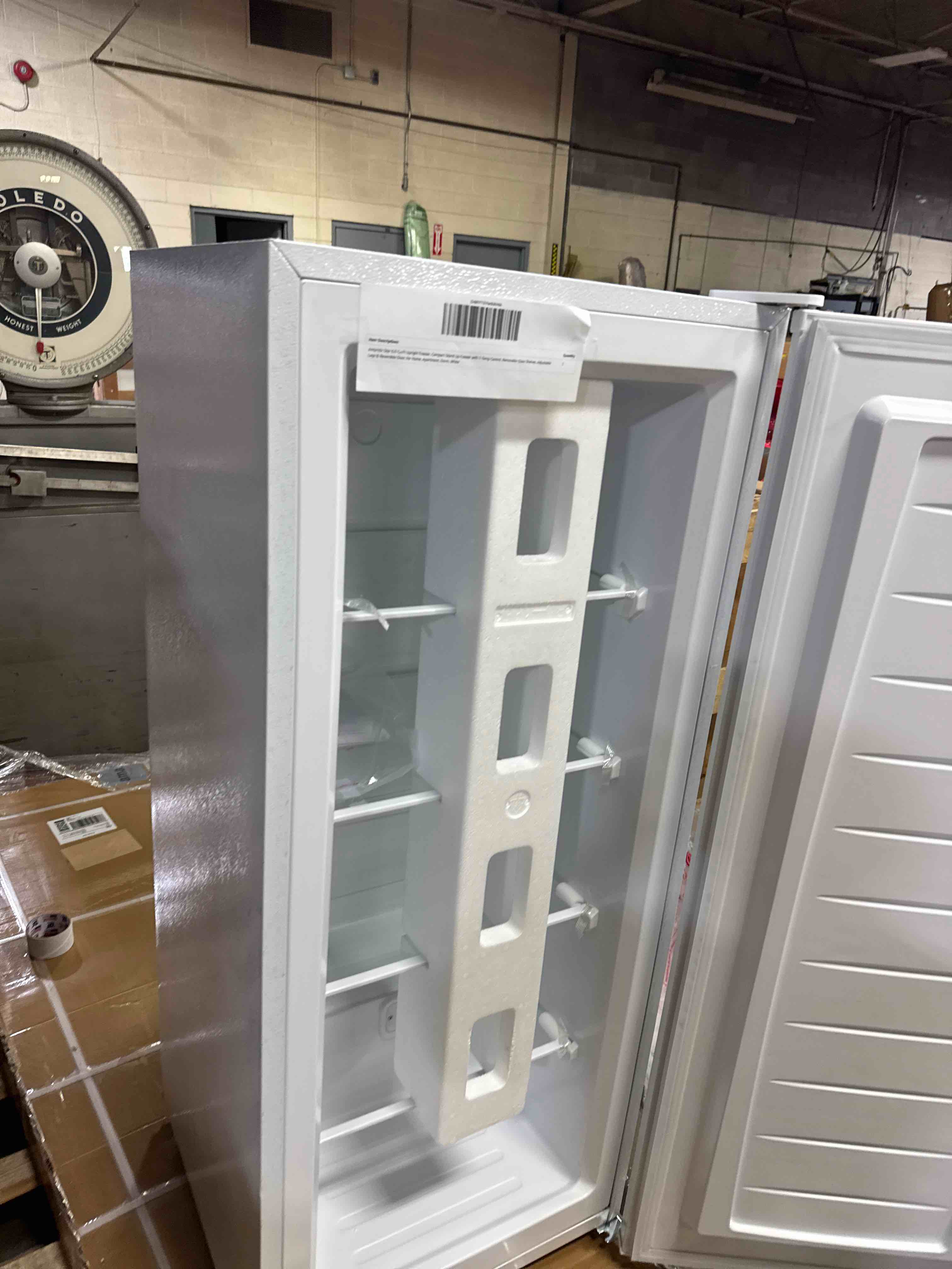 Condition photo showing Good Condition for antarctic star 6.0 cu.ft upright freezer, compact stand up freezer with 7-temp control, removable glass shelves, adjustable legs & reversible door, for home, apartment, dorm, white