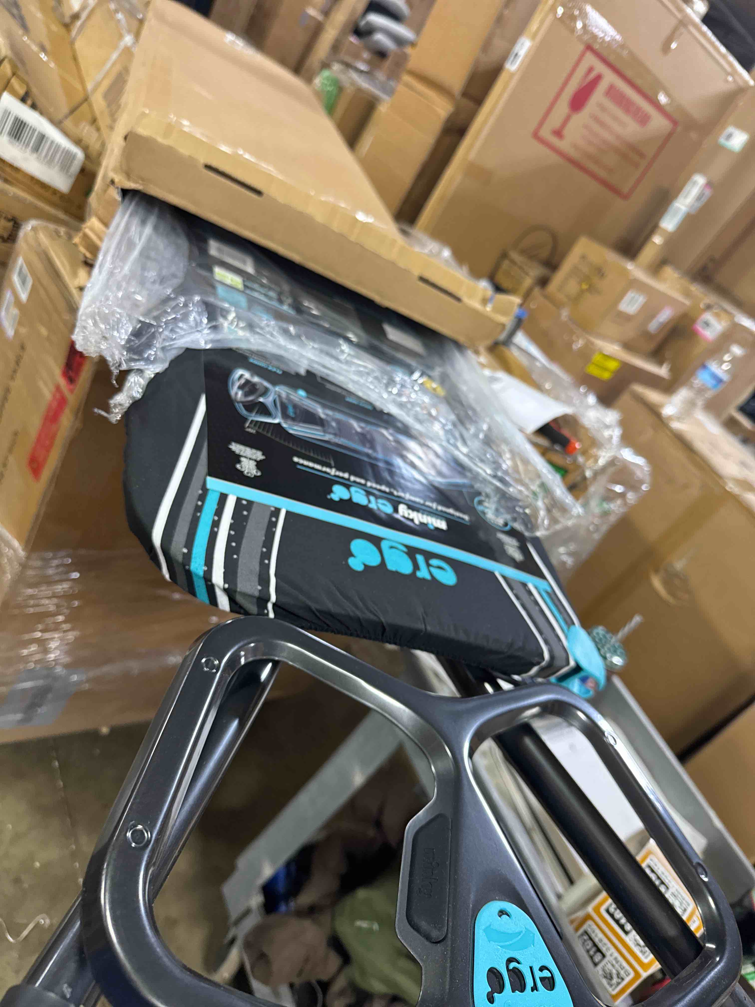 Condition photo showing New/Like New for minky ergo prozone ironing board | made in uk | dual iron rest, heat reflective cover, thick felt underlay - freestanding ironing board with large 48" x 15" ironing surface (gunmetal and blue)