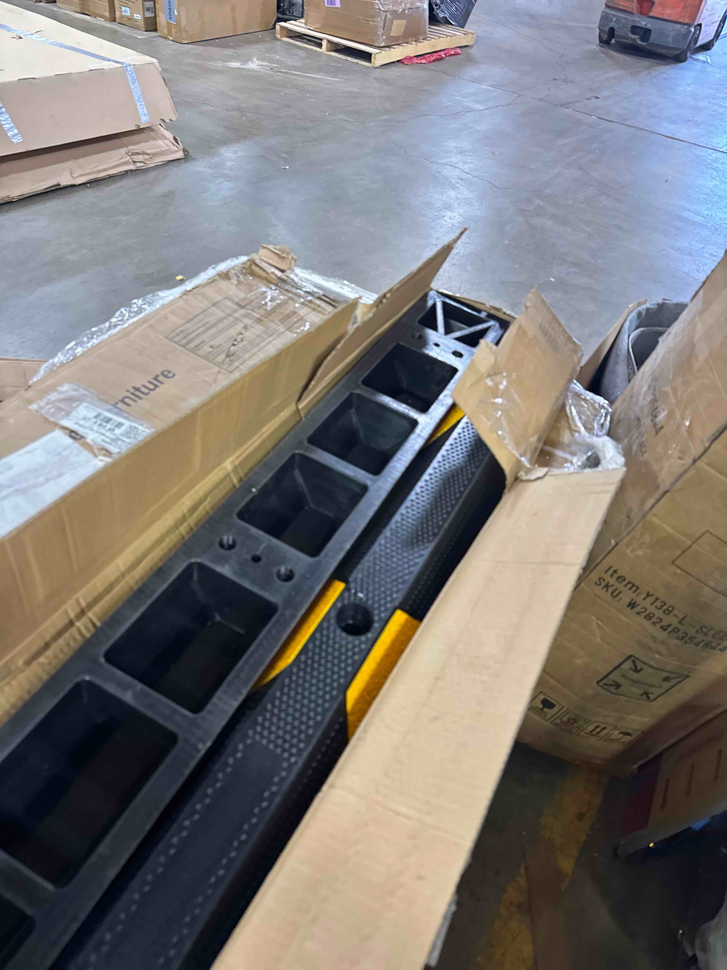 Condition photo showing New/Like New for garvee car parking stopper 68 inch heavy duty rubber wheel stopper with yellow reflective strips for garage,