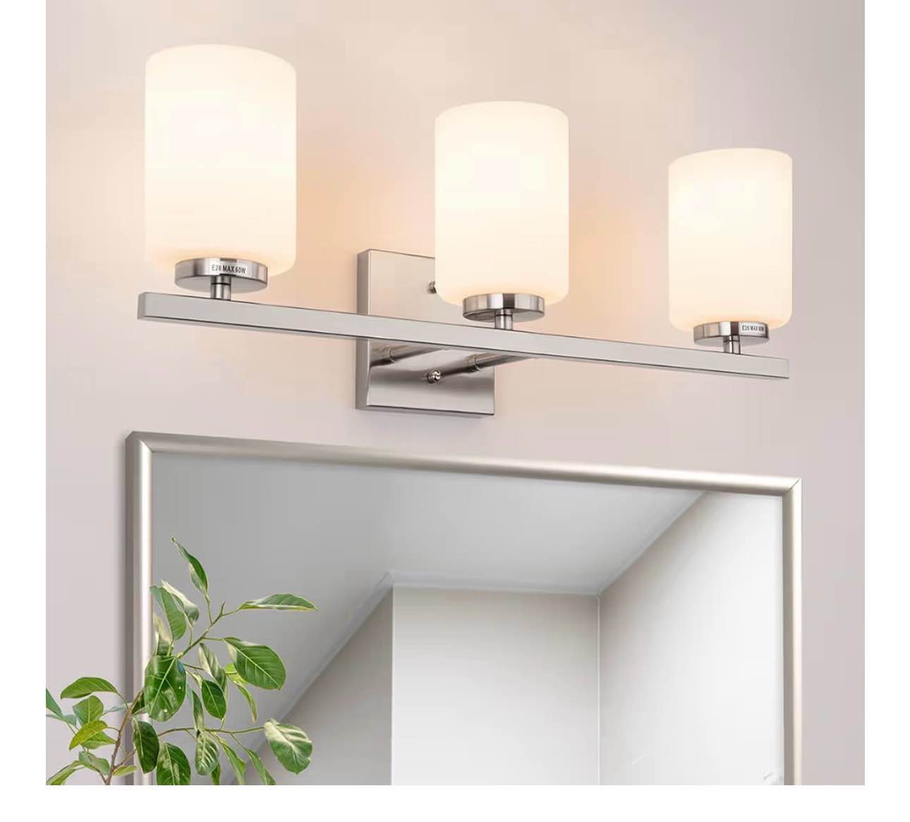 mirrea 22in 3-Light Modern Bathroom Vanity Light with Etched White Glass Shades Brushed Nickel Finished Light Fixture