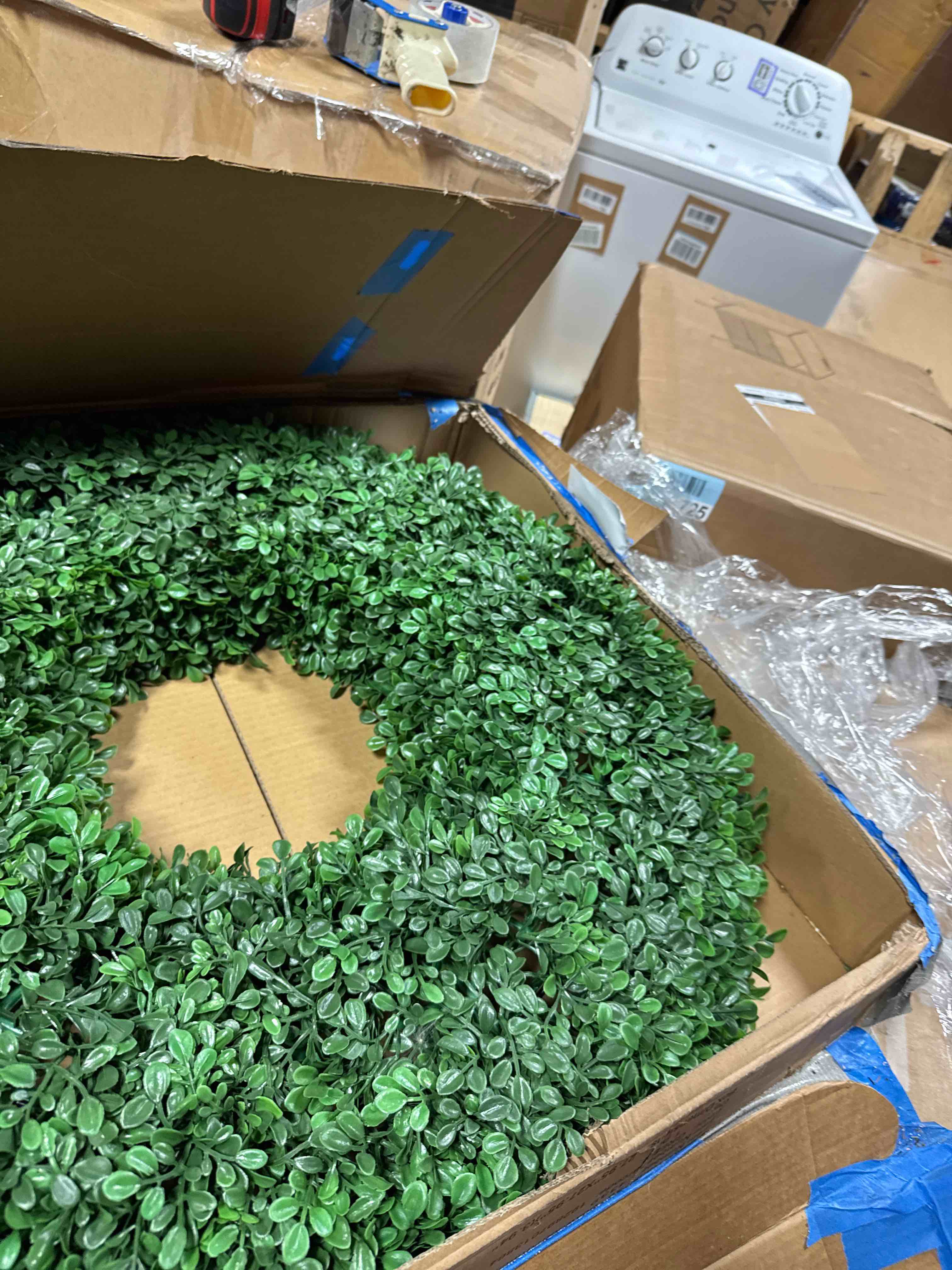 Condition photo showing New/Like New for nearly natural 28in. boxwood artificial wreath