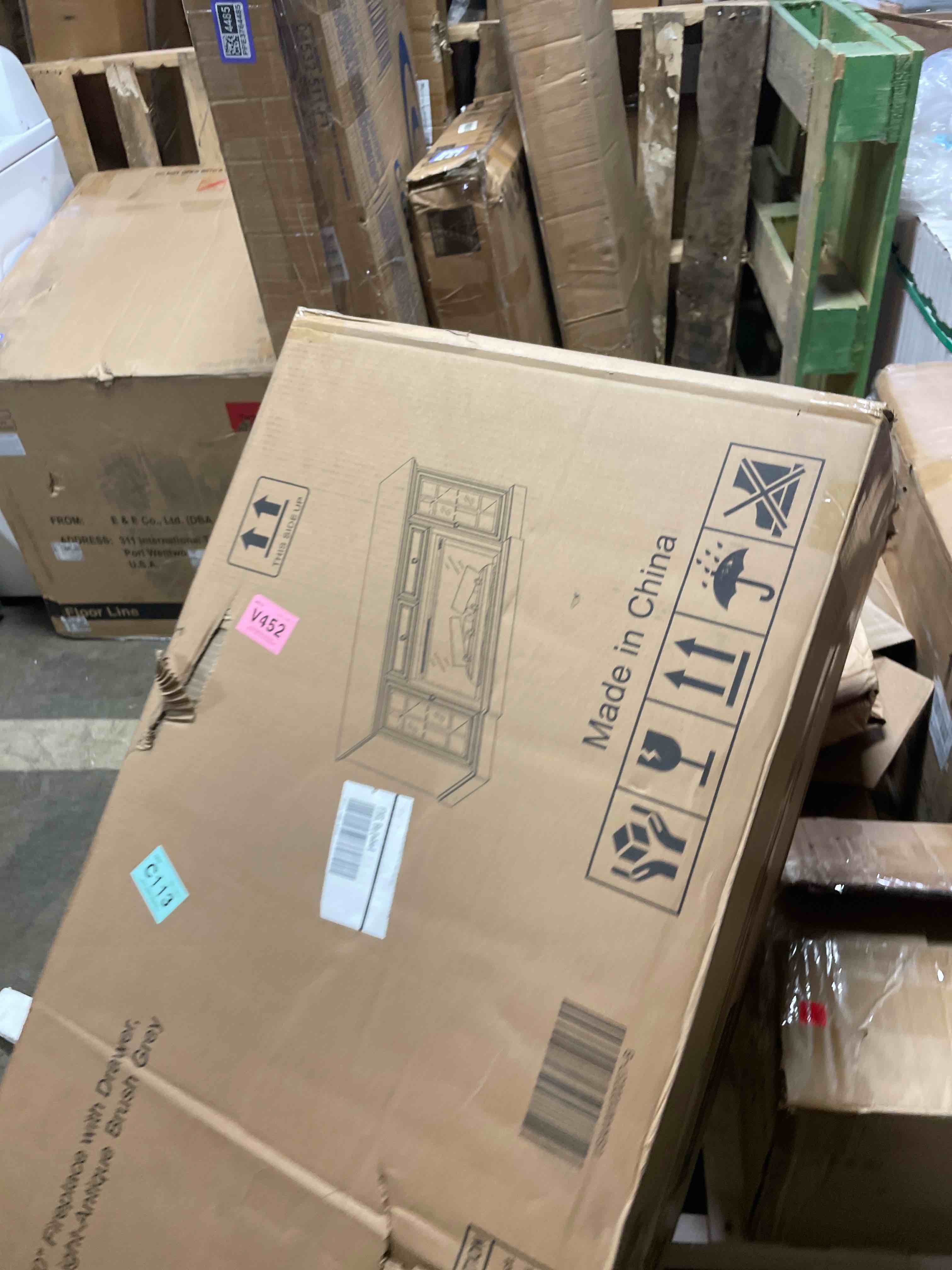 Condition photo showing Good Condition for fireplace tv stand up to 80" tvs, 70'' modern entertainment center with 36" electric fireplace & led lights, farmhouse media console with storage cabinet & drawer for living room, antique brush grey ( incomplete box b only this box contains fireplace)