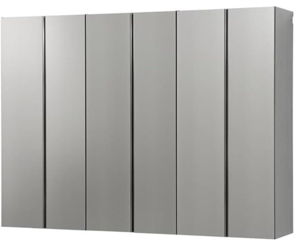 Condition photo showing As Is for 96 in. w x 72 in. h x 20 in. d metallic grey cabinet set d (3-piece) by hokku designs