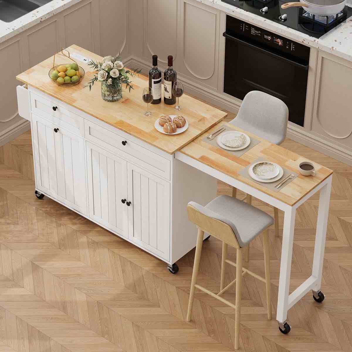 81.6" kitchen island with extendable dining table 2 drawers and 2 doors cabinet for kitchen by winston porter