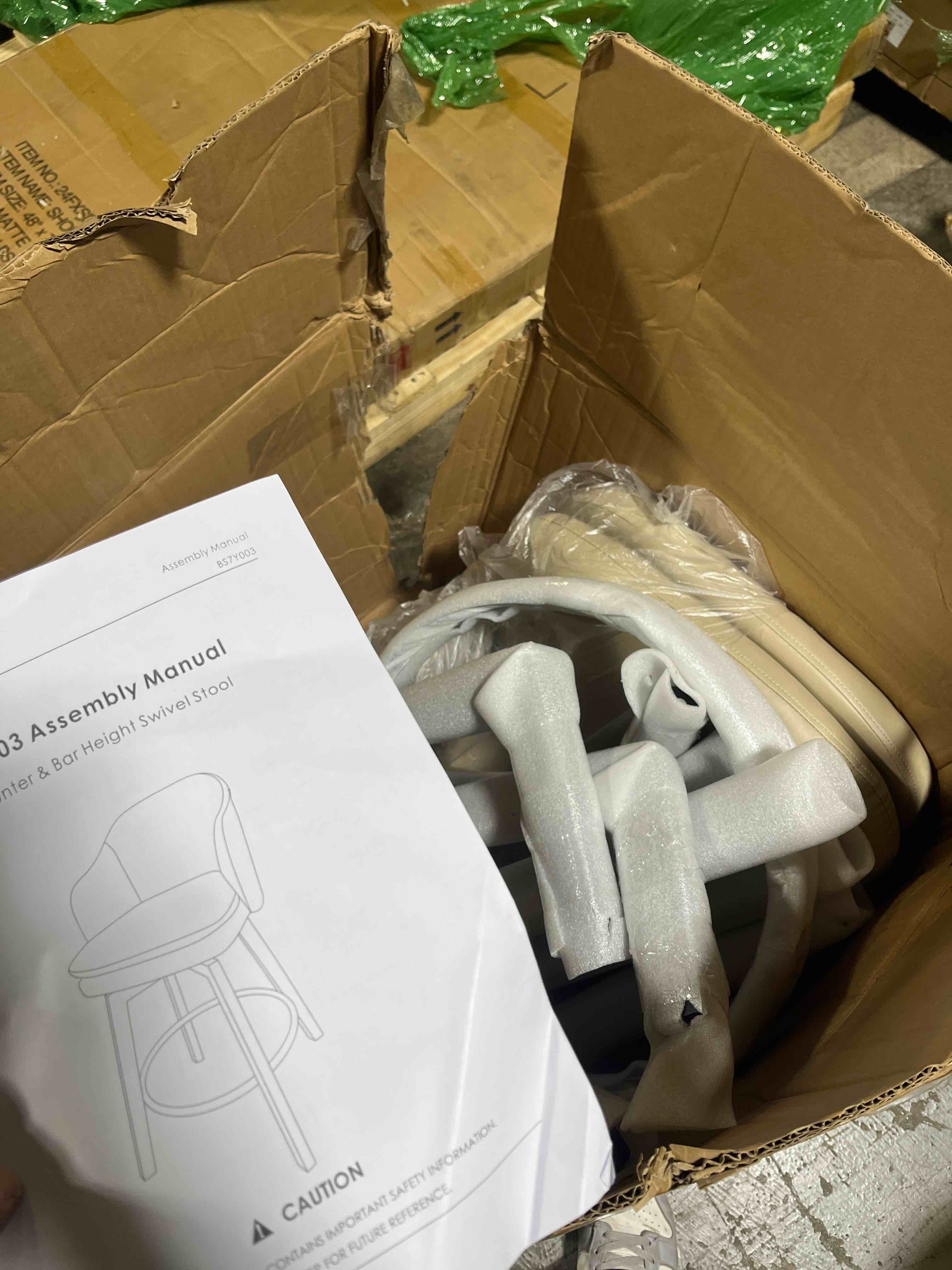 Condition photo showing Good Condition for counter height barstools 26 inch upholstered swivel bar stools with back and wood legs for kitchen island,set of 2,beige pu leather beige pu leather set of 2