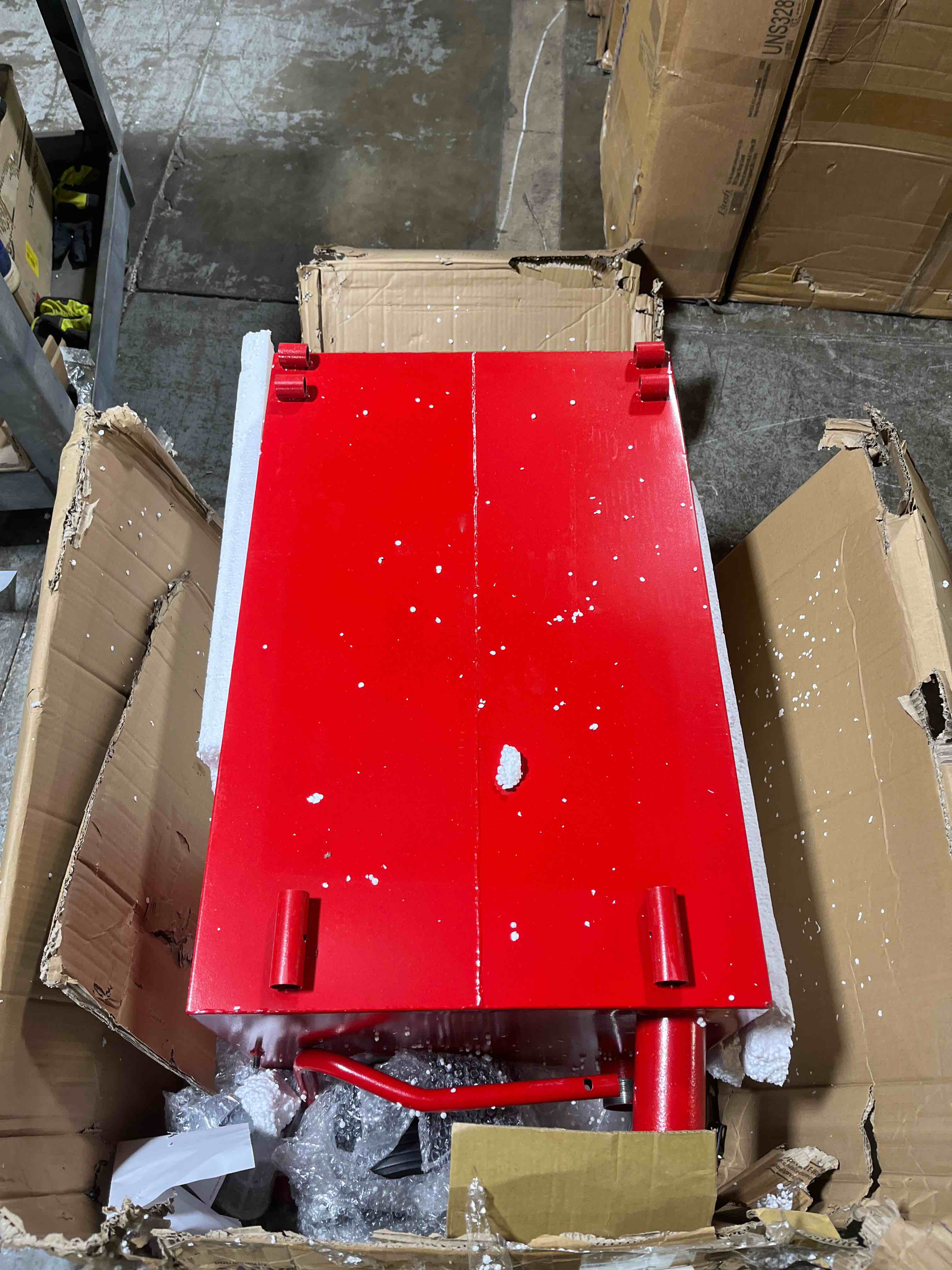 Condition photo showing Good Condition for garvee 50 gallon portable fuel caddy with manual pump, heavy duty gas storage tank on 4 wheels for gasoline & diesel, for trucks, boats, atvs, lawn mowers