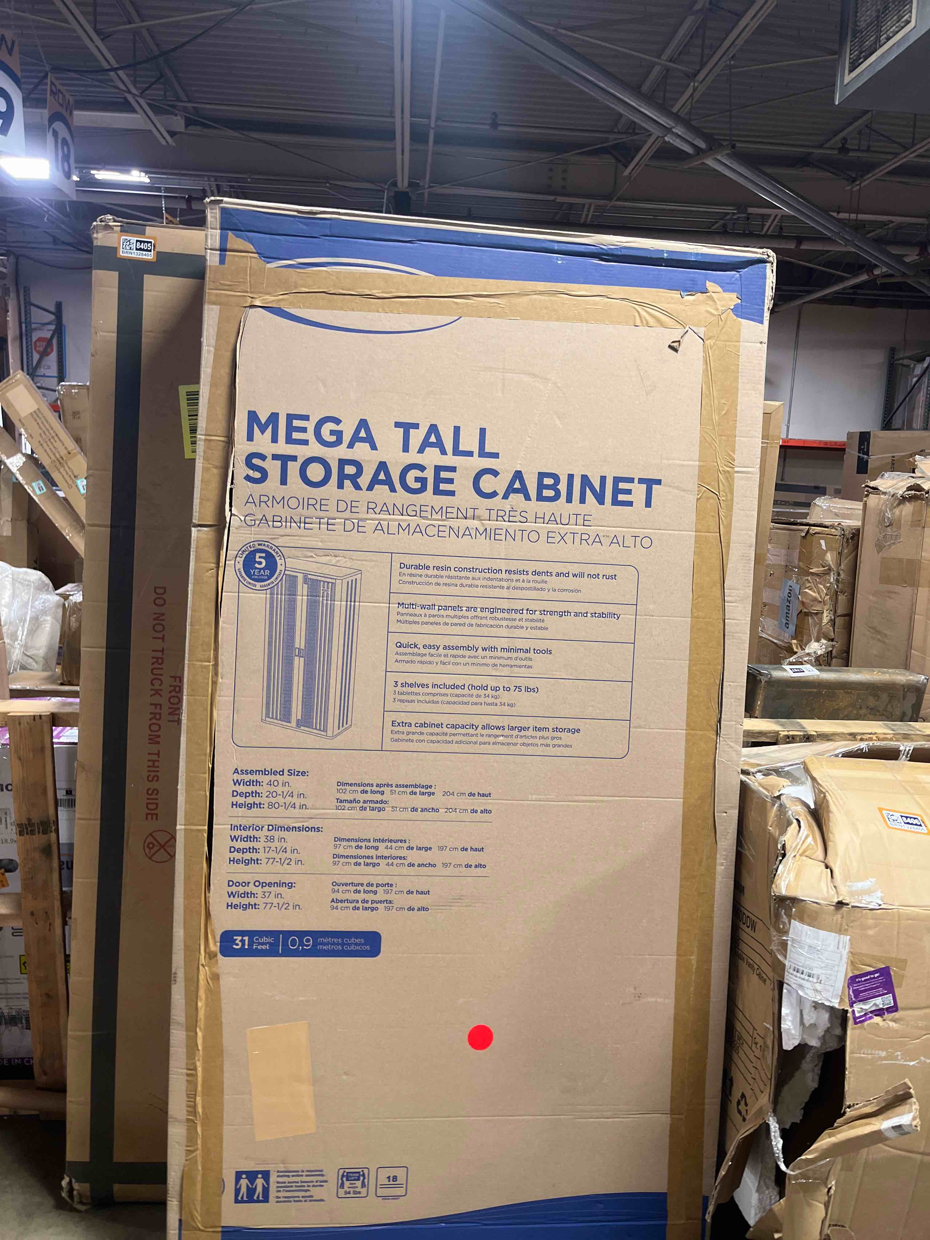 Condition photo showing New/Like New for suncast 80  tall resin storage cabinet locker for garage  home  shed  platinum metallic  bmc8000