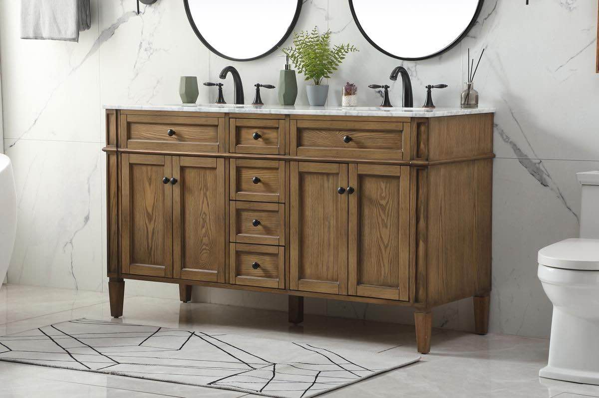 Condition photo showing Good Condition for elegant 60 in. double bathroom vanity in driftwood vf12560ddw