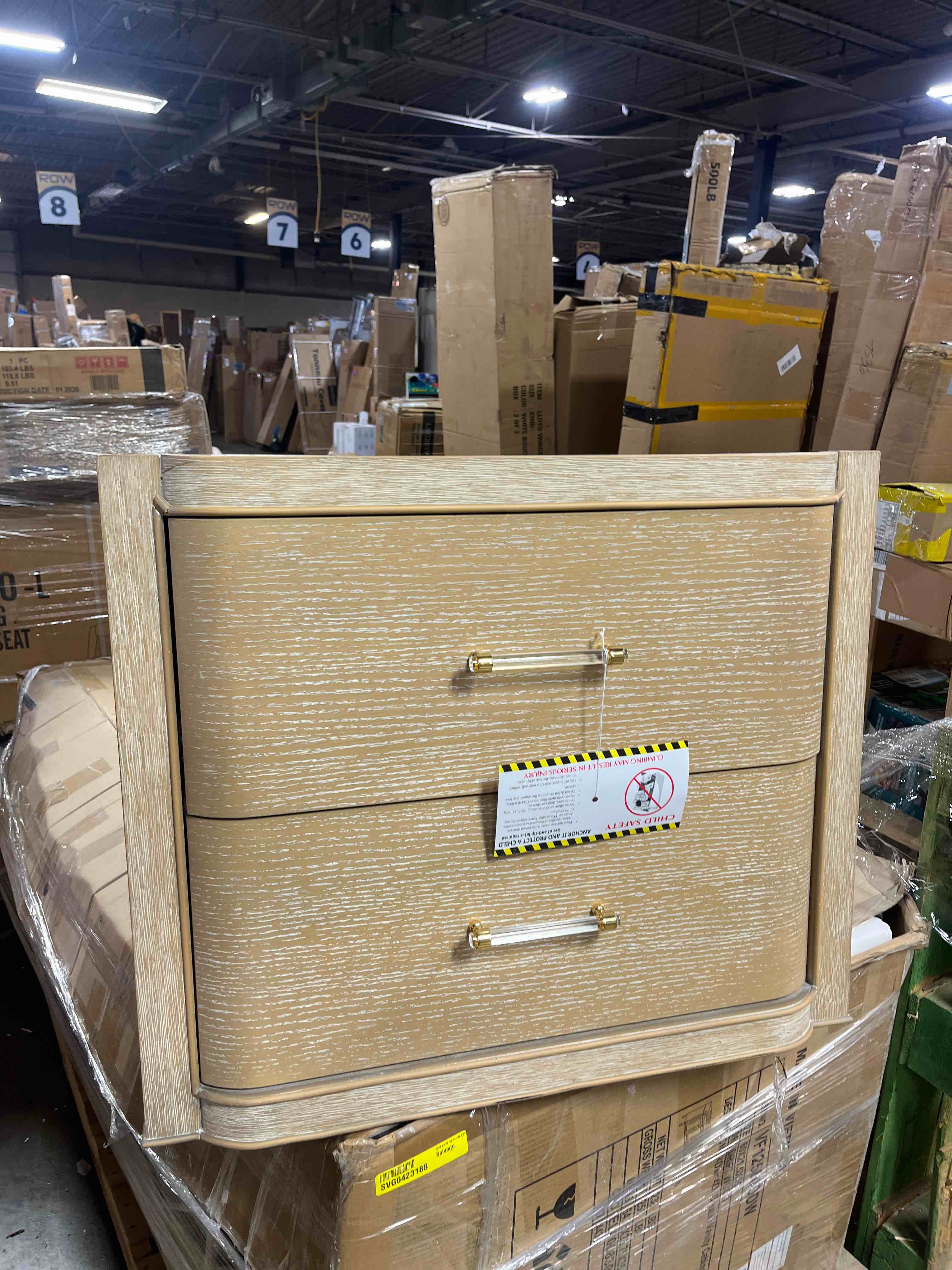 Condition photo showing New/Like New for furniture of america saries transitional solid wood 30-inch 2-drawer nightstand with acrylic hardware, wooden bedside table, no assembly for bedroom, guest room, space saving, natural oak
