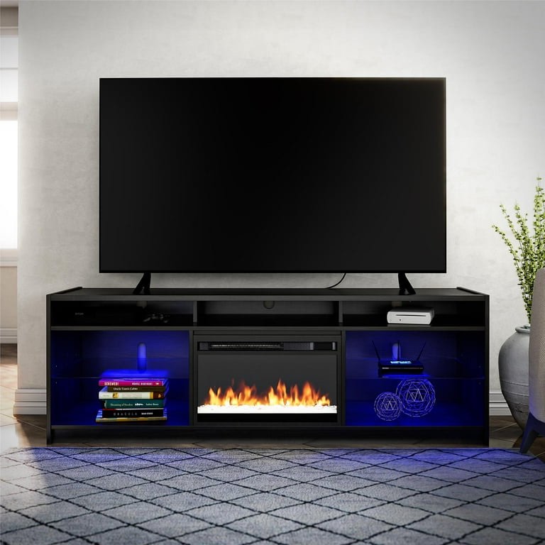 luna fireplace tv stand for tvs up to 75", black oak, incomplete missing box with insert