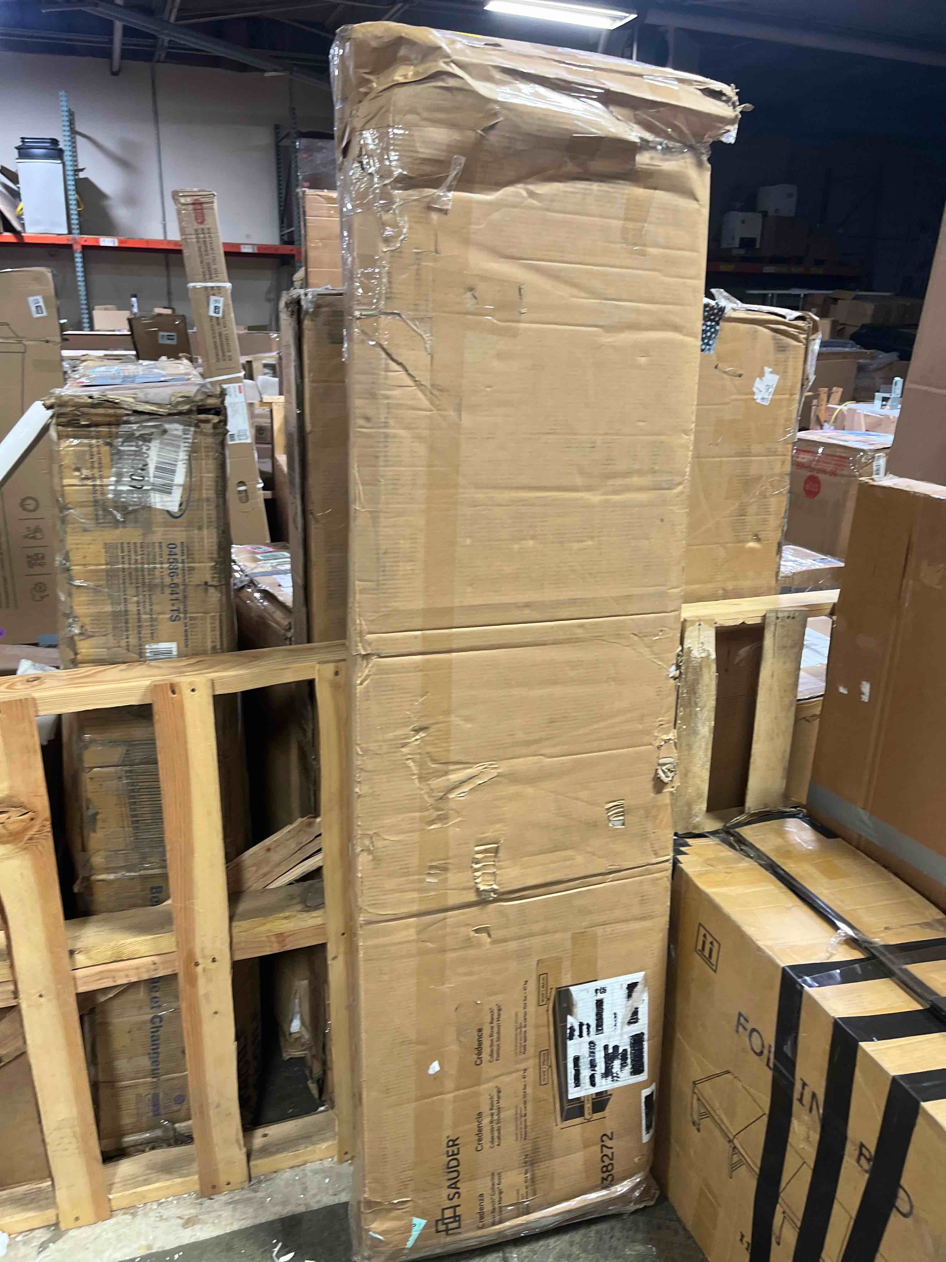 Condition photo showing Good Condition for sauder river ranch credenza, for tv's up to 70", sindoori mango finish