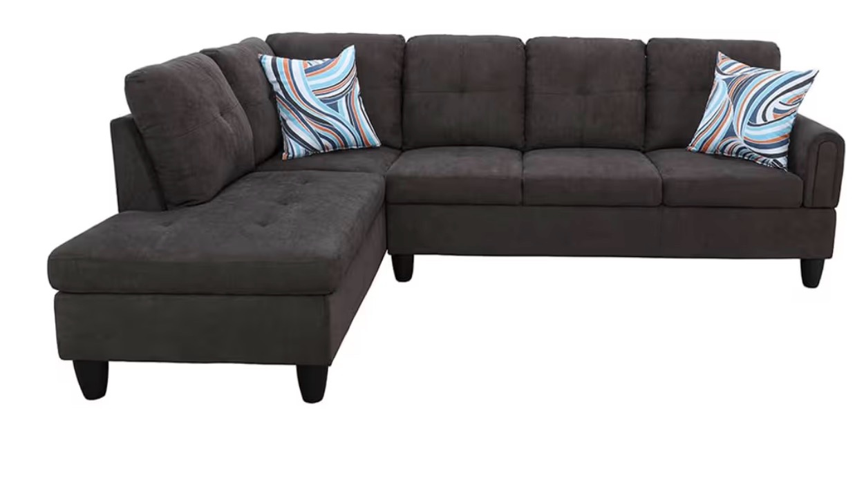 F09702A-PHO_132J 3 Piece Modular L-Shaped Upholstered Sectional Couch Storage Home Apartment Living Room Furniture Sets (C+S+O) Corner, Dark Brown? Incomplete Missing Left Chaise)