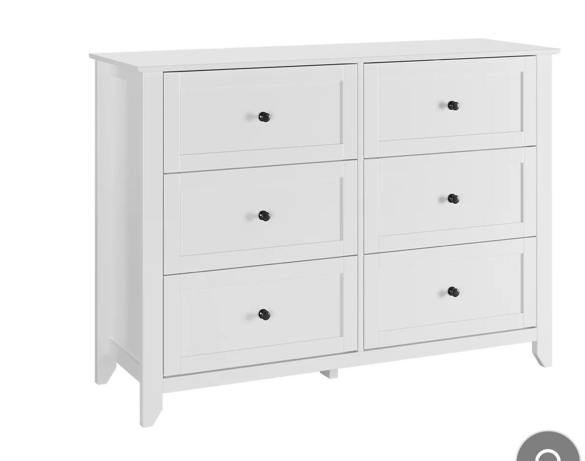 Garvee White Dresser for Bedroom, 6 Chest of Drawer Dresser for 48 inch TV, Modern Wood Organizer TV Stand for Living Room, Closet Storage, Entryway, Kids Bedroom 