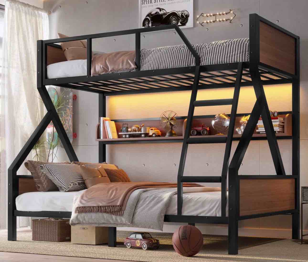 Twin Over Full Bunk Bed Metal Bunk Bed with Storage Shelves ( Incomplete BOX 1 Of 2 ONLY)